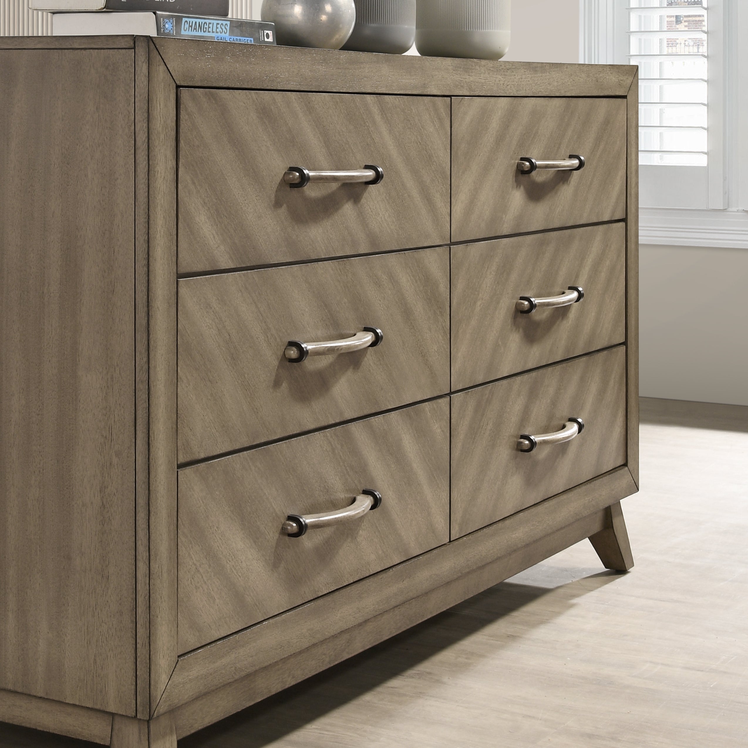 Roundhill Furniture Arena Contemporary 6-Drawer Dresser with Mirror in Antique Gray - Modern Bedroom Storage Solution for Home Organization & Decor