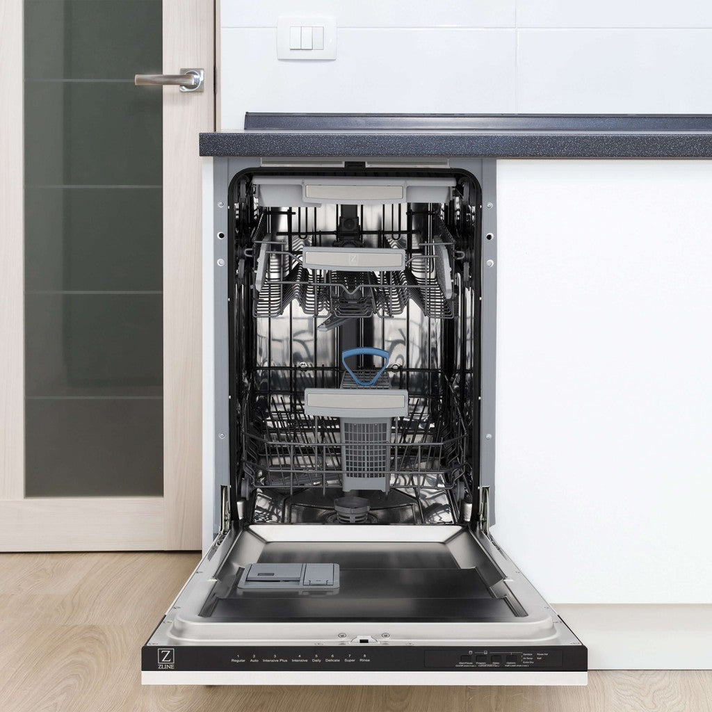 ZLINE 18 Inch Built-In Dishwasher with 3rd Rack - Stainless Steel Tub, White Matte Finish, Ultra Quiet 51dBa - Perfect for Modern Kitchens & Open Concept Homes (DWV WM 18)