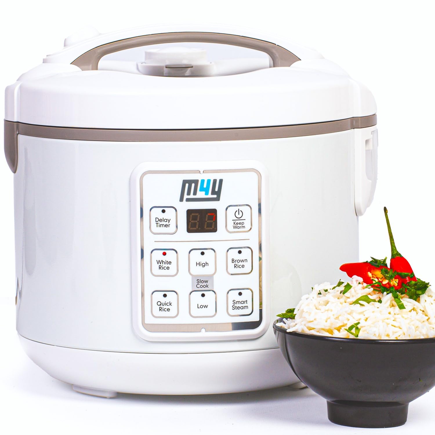M4Y 1.2L Multi-Functional Rice Cooker with Slow Cooker & Steamer - 6-Cup Capacity for 1-6 People | Keep Warm, Delay Timer, Premium Non-Stick Inner Pot | Includes Spatula & Measuring Cup | Perfect for Rice, Soups, Stews & Meal Prep | Quick & Easy Cooking for Families, Dorms & Small Kitchens