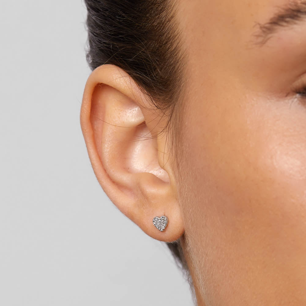 Sparkling Diamond Micro Pave Heart Stud Earrings in Sterling Silver - Perfect for Valentine's Day Gifts & Anniversary Presents