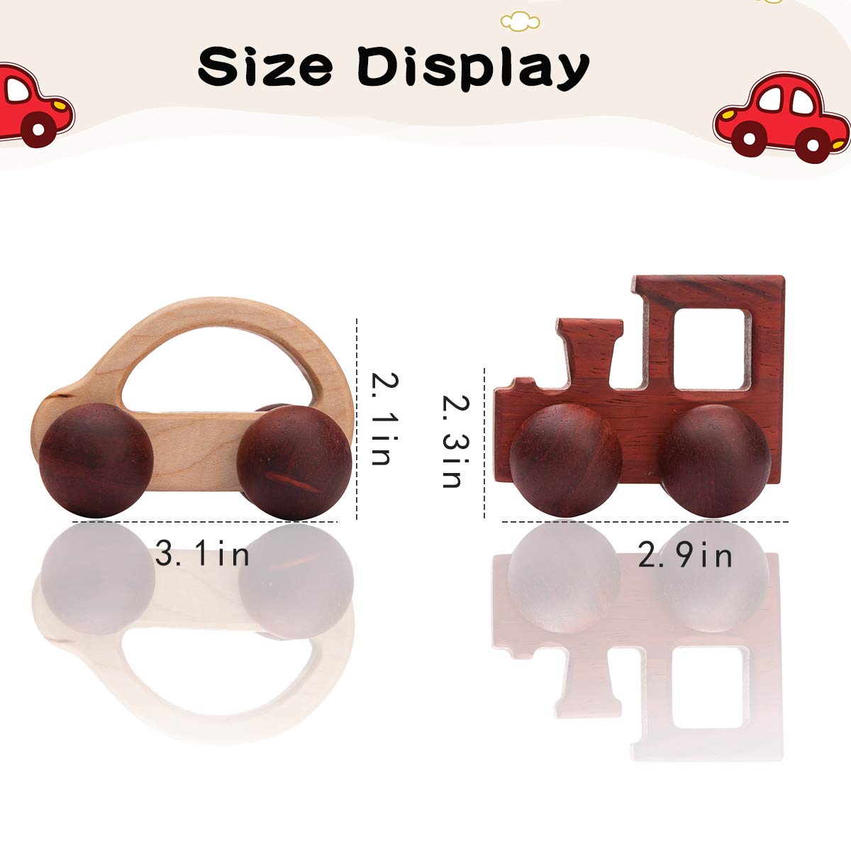 Promise Babe 2-Piece Wooden Rattle & Push Car Set - Organic Natural Wood Montessori Toys for Babies & Newborns - Perfect Baby Shower Gift for Early Learning & Sensory Play