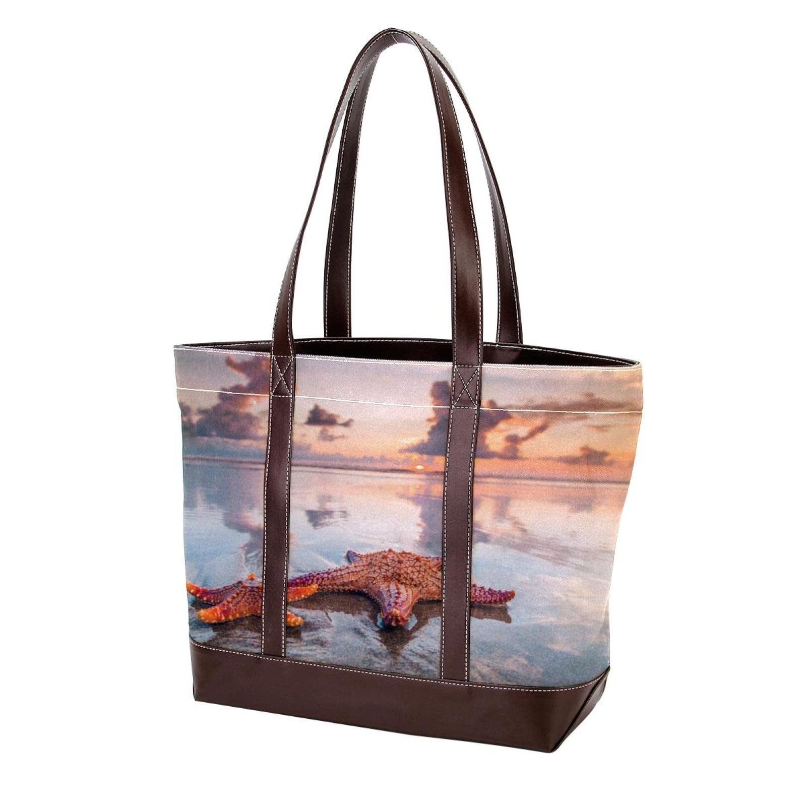 Premium Business Wolf Tote Bag for Women - Large Leather & Canvas Top Handle Shoulder Satchel Purse - Perfect for Work, Travel & Everyday Use