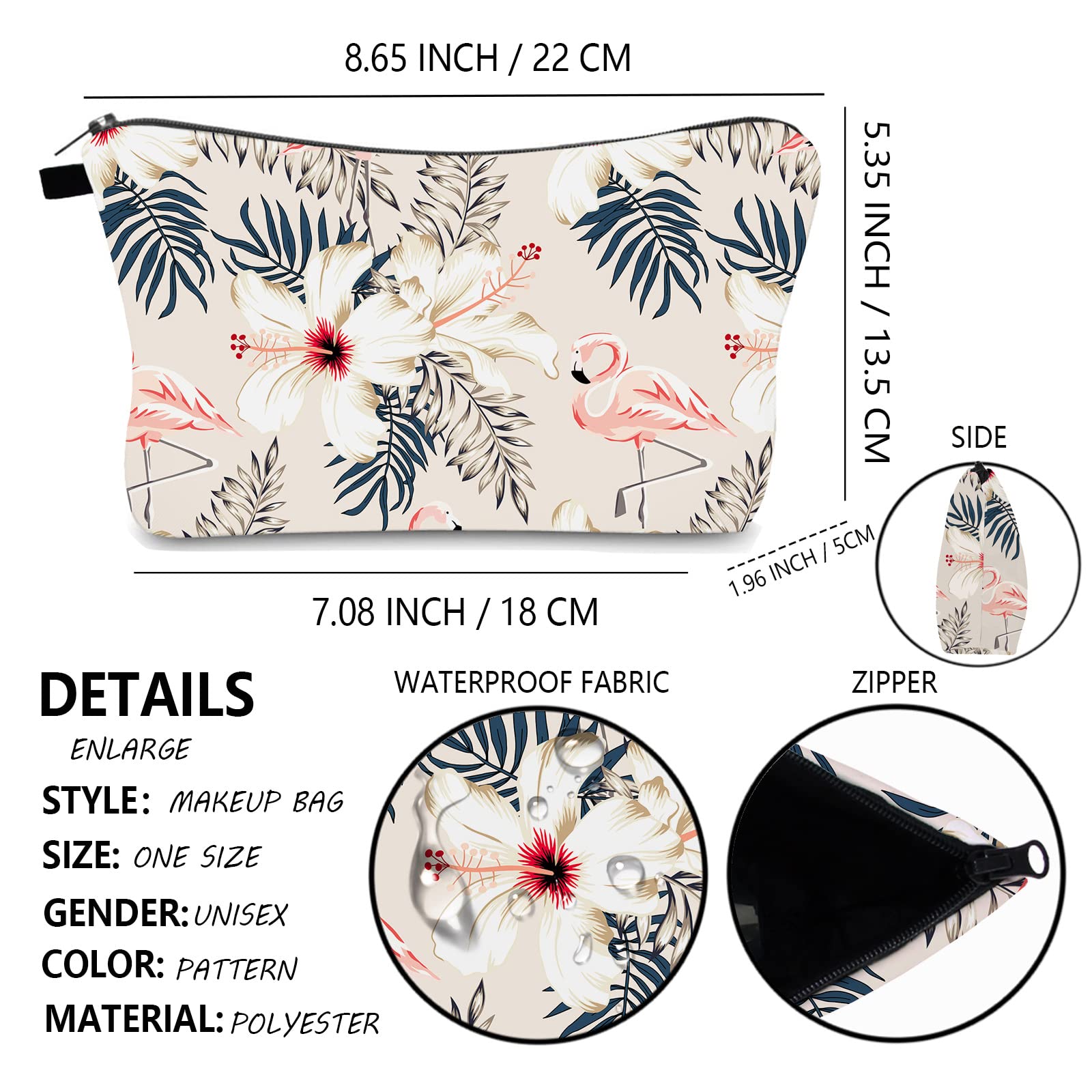 Waterproof Flamingo Makeup Bag for Women & Girls - Travel Cosmetic Organizer Pouch with Zipper, Portable Toiletry Storage for Gym, Beach & Vacation Essentials