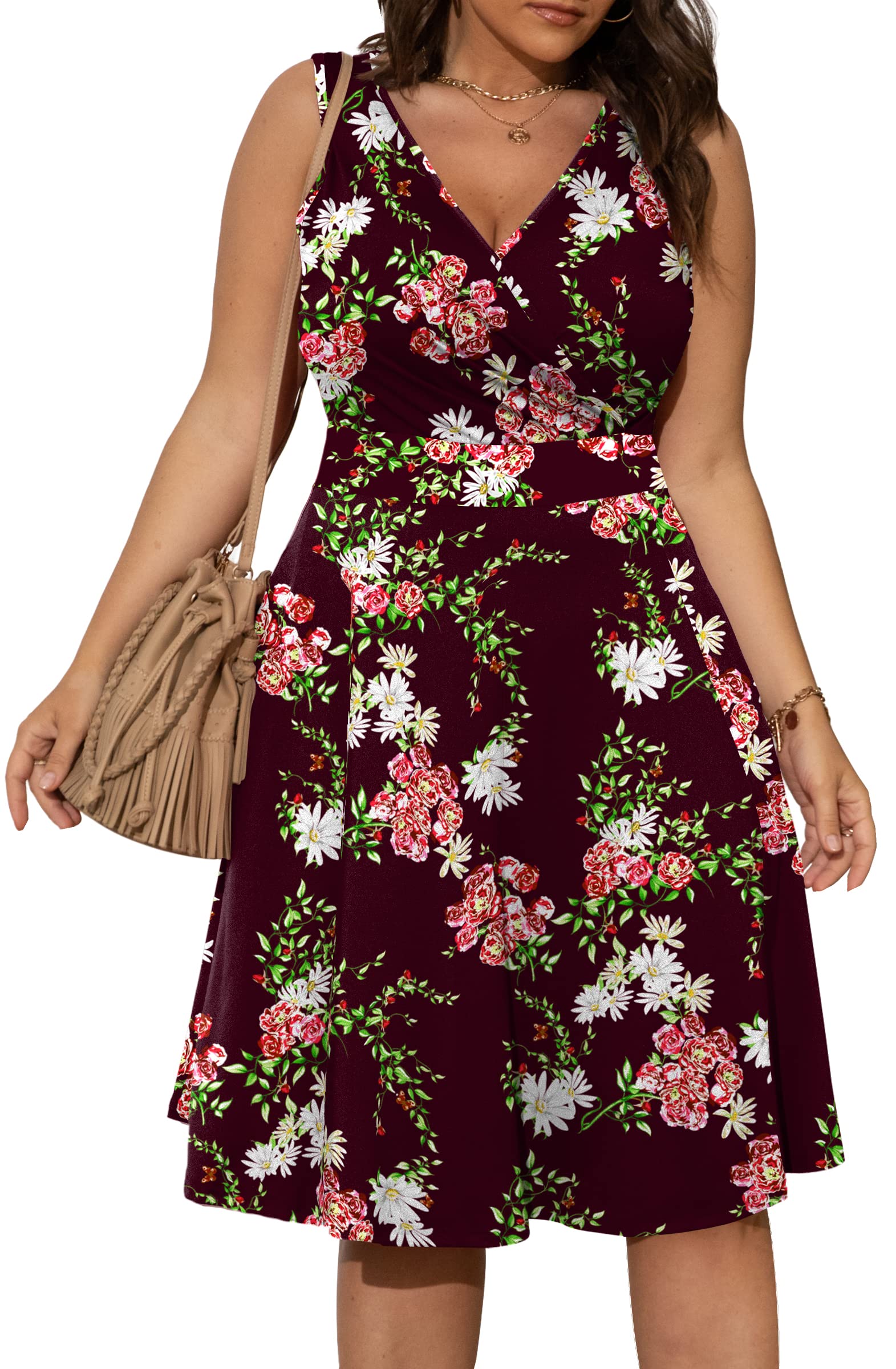 **POSESHE Women's Plus Size Sleeveless Wrap V-Neck Sundress - Casual Summer Wedding Guest Cocktail Dress with Pockets - Perfect for Beach, Party & Office Wear**