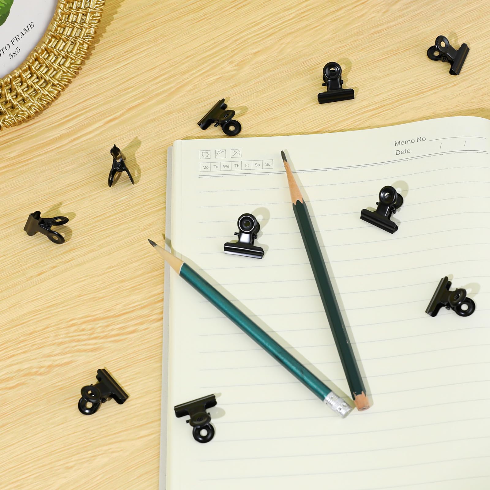 30 Pack Stainless Steel Bulldog Clips - 22mm Small Metal Binder Clips for Hanging Pictures, Paper, Documents & Wall Decor - Black Mini Hinge Clips for Office, School & Home Organization