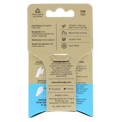 Dr. Tung's Smart Vegan Dental Floss with Activated Charcoal & Lemongrass - Natural Teeth Cleaning for Fresh Breath & Healthy Gums - Perfect for Travel, Home & Office Use