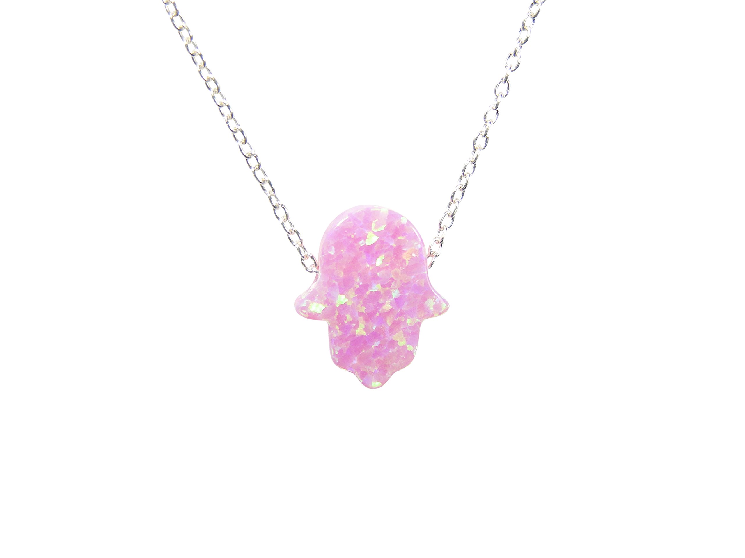 Pink Opal Hamsa Hand Necklace - 925 Sterling Silver, 16 Inches - Perfect for Spiritual Protection & Everyday Elegance