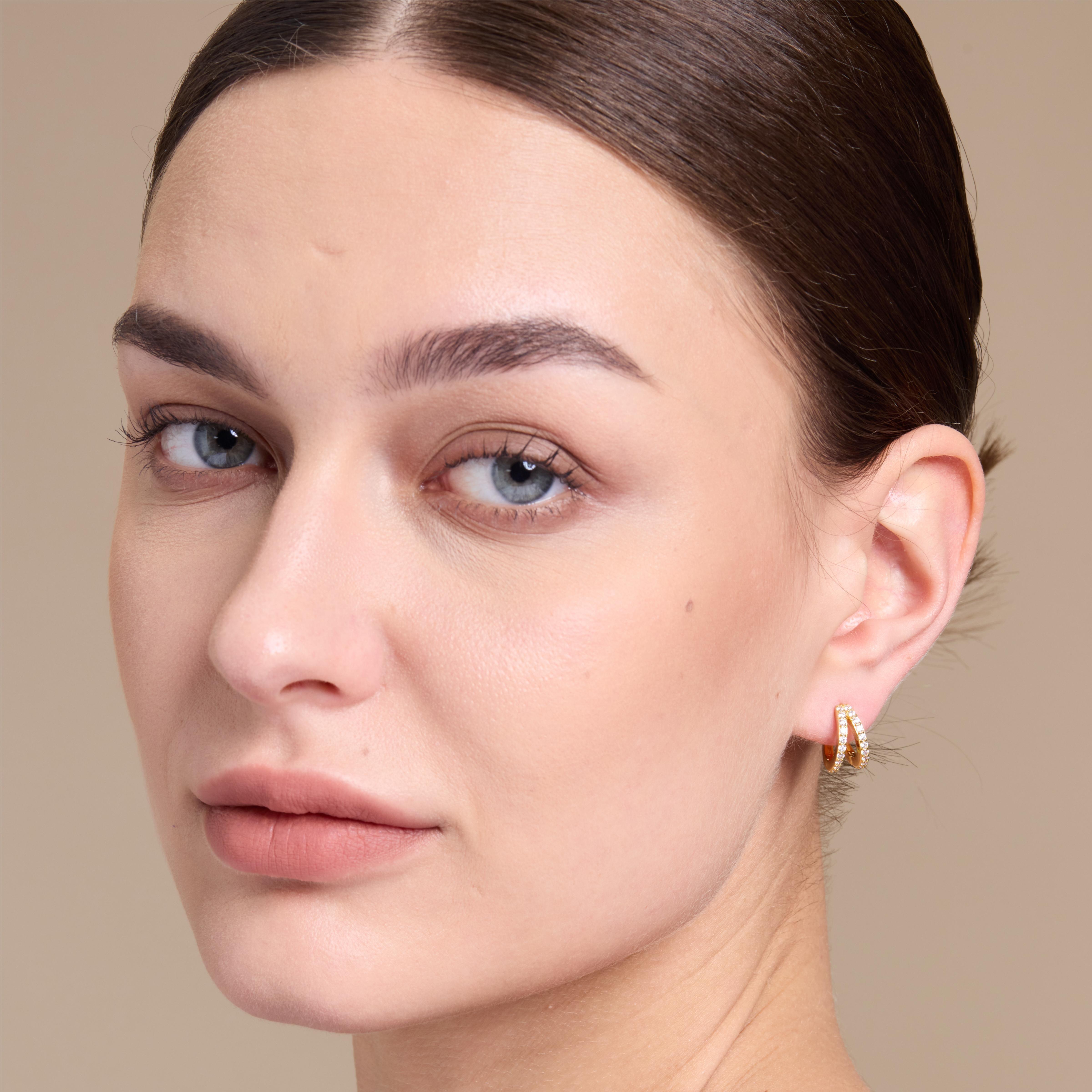 Sparkling Golden Hoop Earrings for Women - 14K Gold Plated Dainty Circle Earrings - Elegant Everyday Jewelry for Parties, Weddings & Office Wear