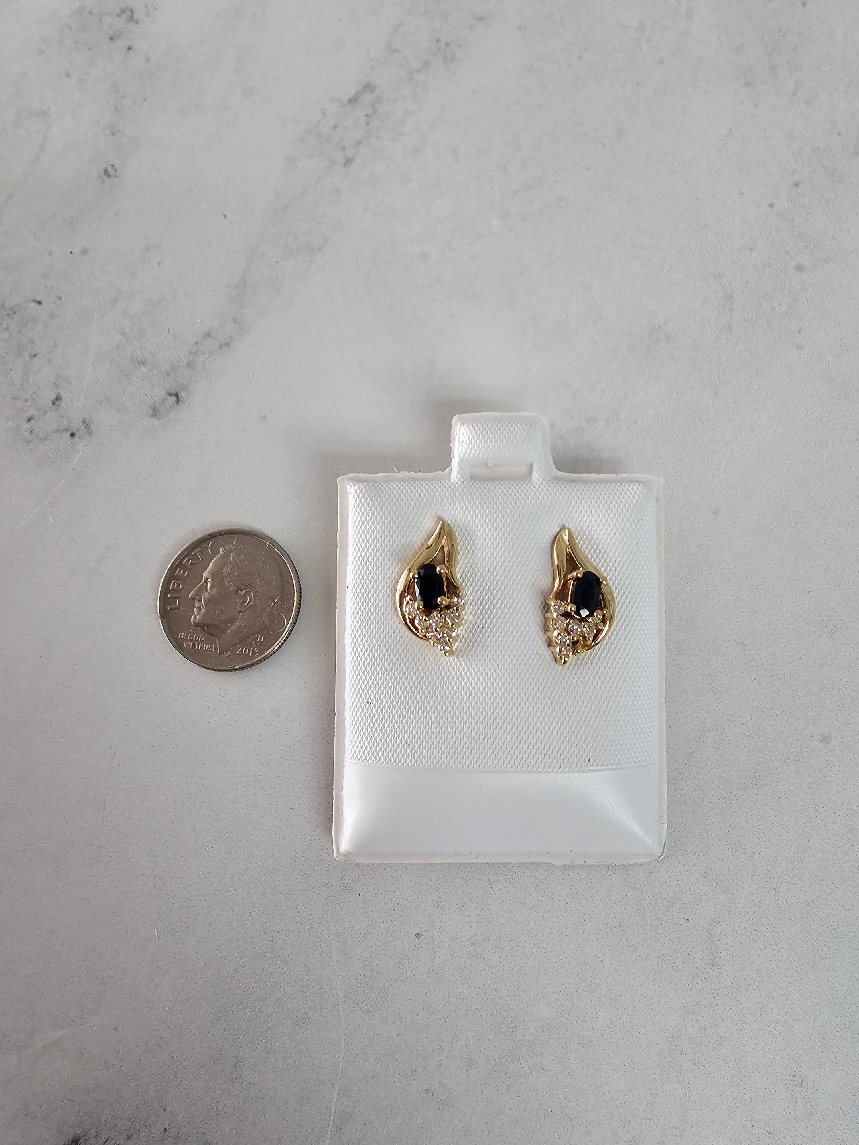 14K Yellow Gold Sapphire & Diamond Stud Earrings for Women - Elegant Gift for Anniversary, Birthday & Special Occasions