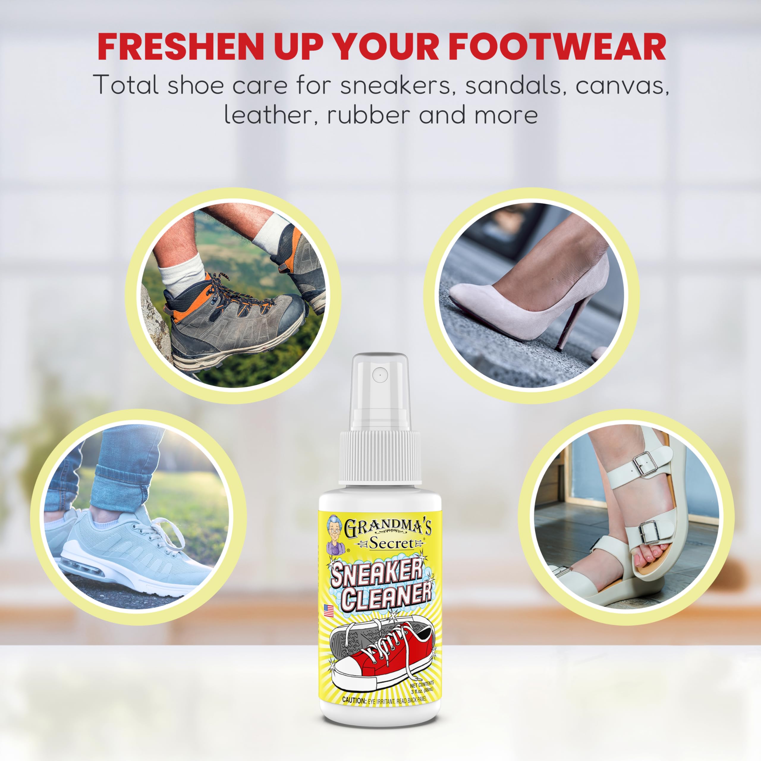 Grandma's Secret Sneaker Cleaner - 3 Pack (3oz Each) | Effective Shoe Cleaner Spray for Rubber, Canvas & Leather | Removes Dirt, Grime & Grass Stains | Perfect for Sneakers, Outdoor Shoes, Slippers & Moccasins | Ideal for Sports, Hiking & Everyday Wear