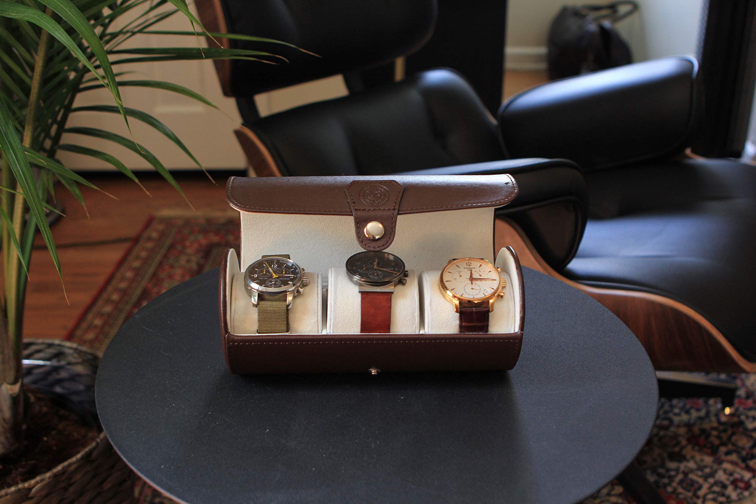 Premium Vegan Faux Leather Watch Case Roll Organizer - Travel Watch Display & Storage Holder for Men's Luxury Watch Collection (Brown) | Perfect for Business Travel, Watch Enthusiasts & Gift Giving