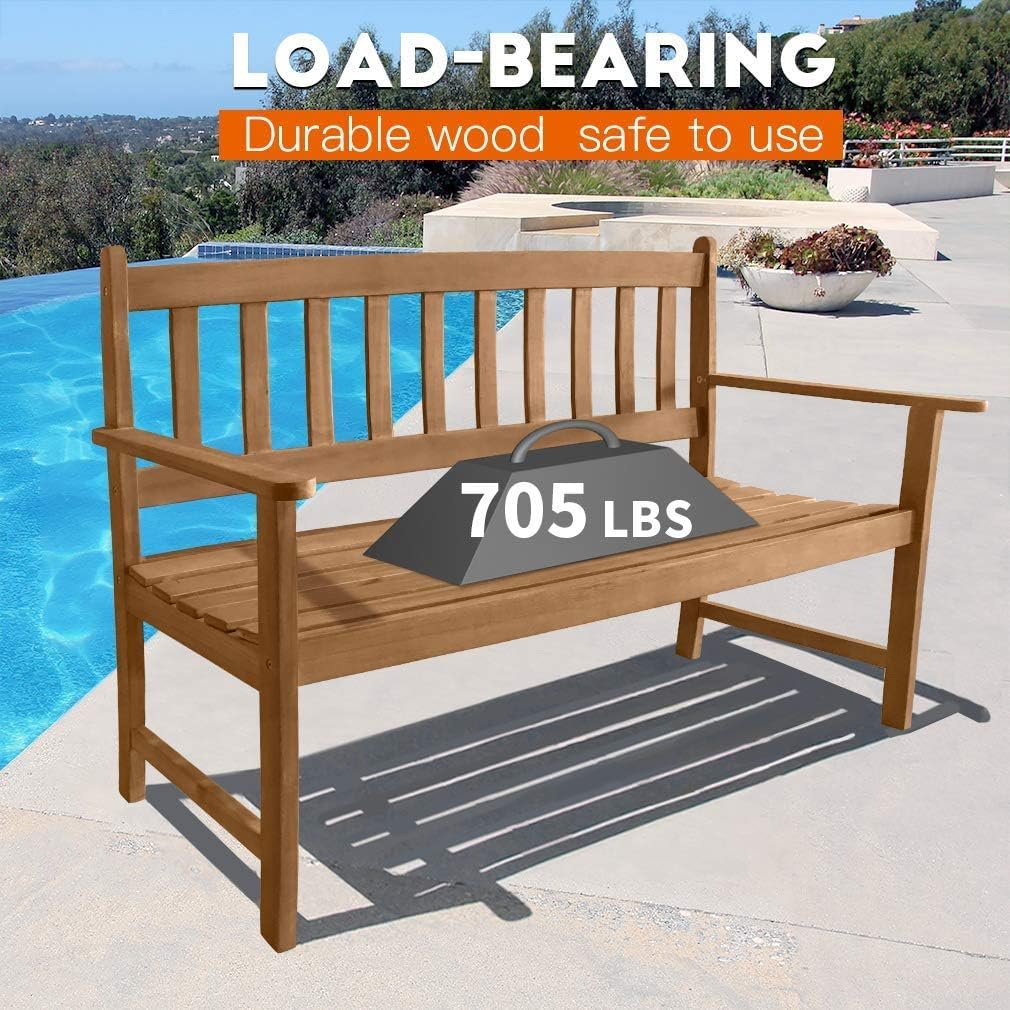 FDW Acacia Wood Outdoor Patio Bench - Natural Oiled Garden Park Bench for Poolside, Beach, Backyard, Balcony, Porch & Deck | Durable Wooden Furniture for Relaxing in Your Outdoor Living Space