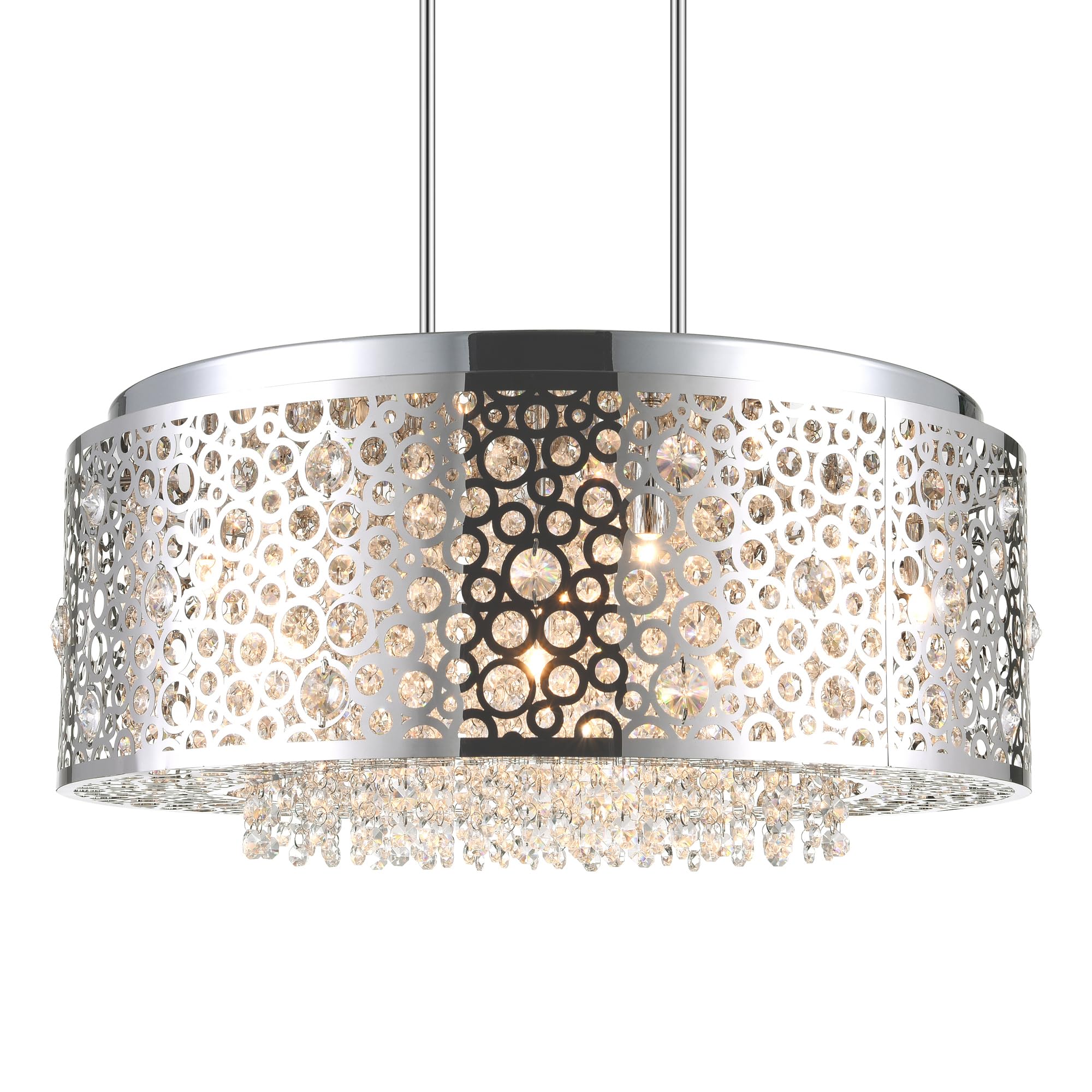 CWI Lighting Bubbles 9-Light Drum Shade Metal Chandelier in Chrome - Modern Ceiling Fixture for Dining Room, Living Room & Bedroom Lighting