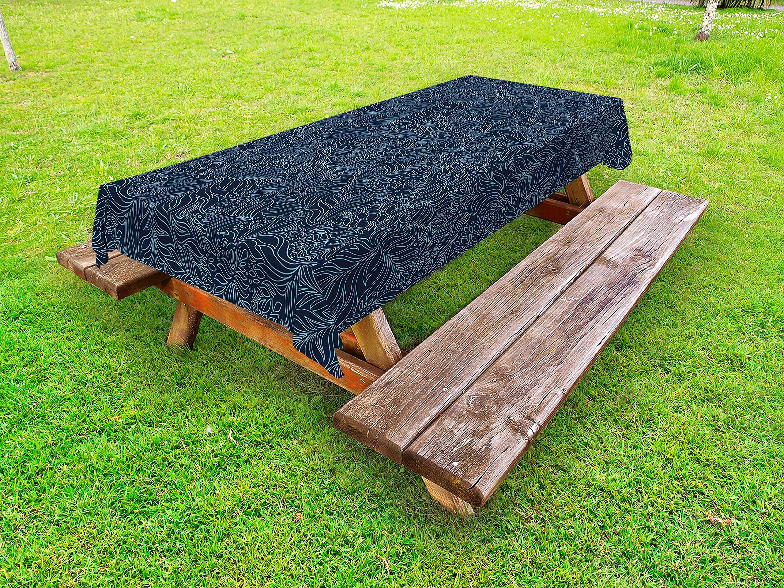 Ambesonne Dark Garden Outdoor Tablecloth - Abstract Nature Inspired Leaves & Blossoms Print, Washable Picnic Table Cover 58