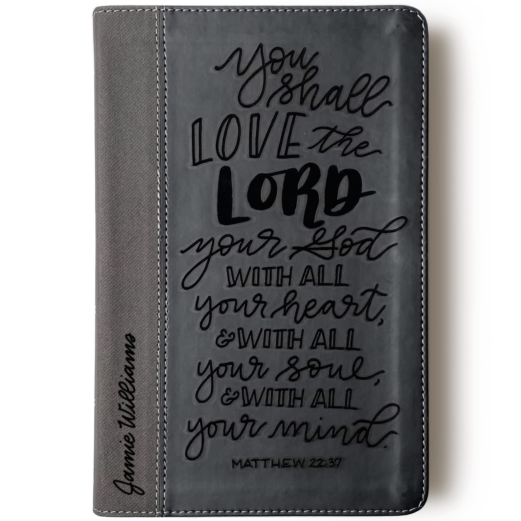 Personalized NIV Black/Gray Leathersoft Bible - Hand Lettered & Laser Engraved with Custom Name - Perfect Christian Gift for Wedding, Baptism, Graduation & Birthday - Ideal for Worship, Bible Study & Spiritual Growth