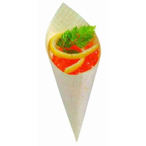 PacknWood 210BBCO81 - 1000 Disposable Mini Wooden Cone Kraft Paper Cones with Dipping Sauce Compartment | 0.5oz Appetizer Food Cups, Charcuterie Cones, Mini Canapé Cones (3.25