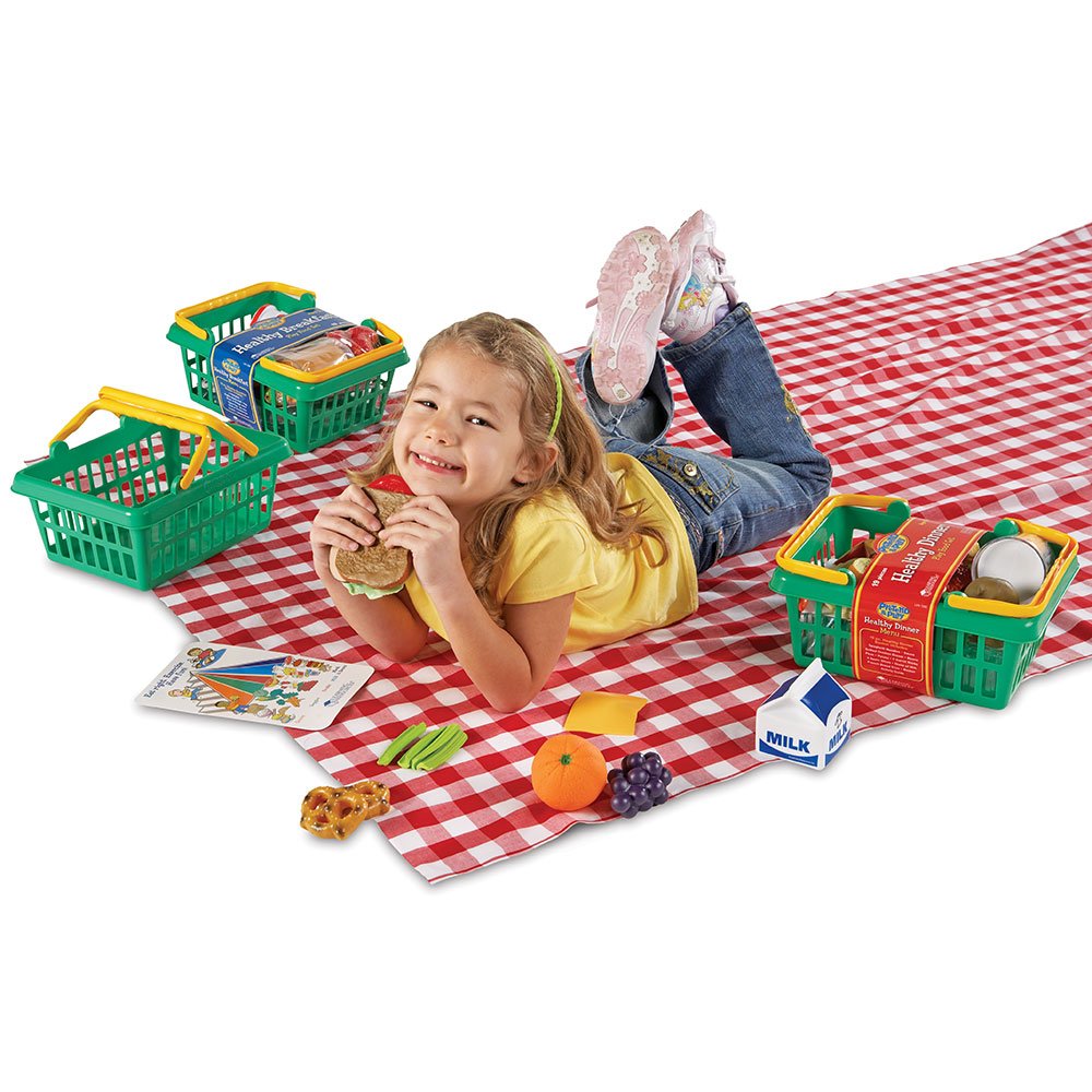 Learning Resources Pretend & Play Healthy Foods Set - 3 Baskets of Plastic Play Food for Kids Ages 3+ | Perfect for Preschool Learning, Role Play & Healthy Eating Education