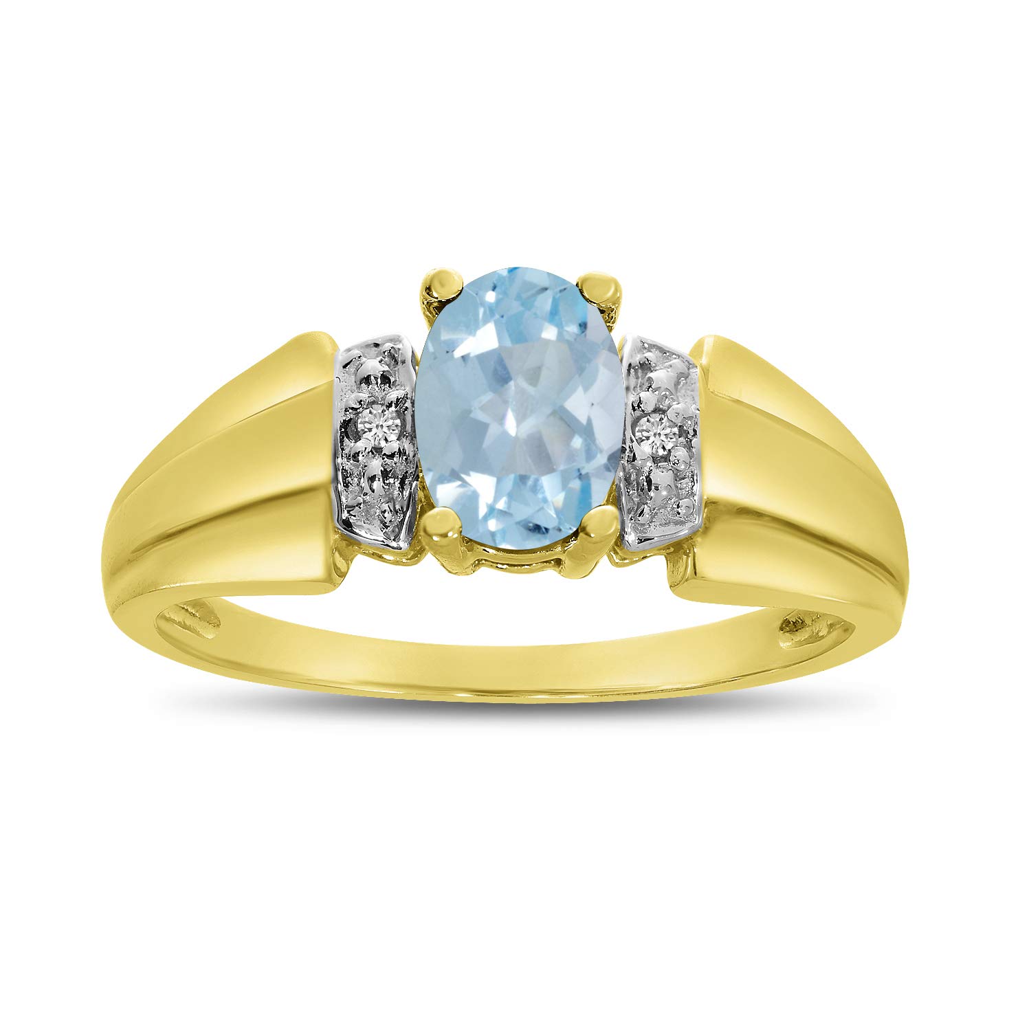 10K Yellow Gold Oval Aquamarine and Diamond Engagement Ring for Women - Elegant Wedding, Anniversary, or Promise Gift