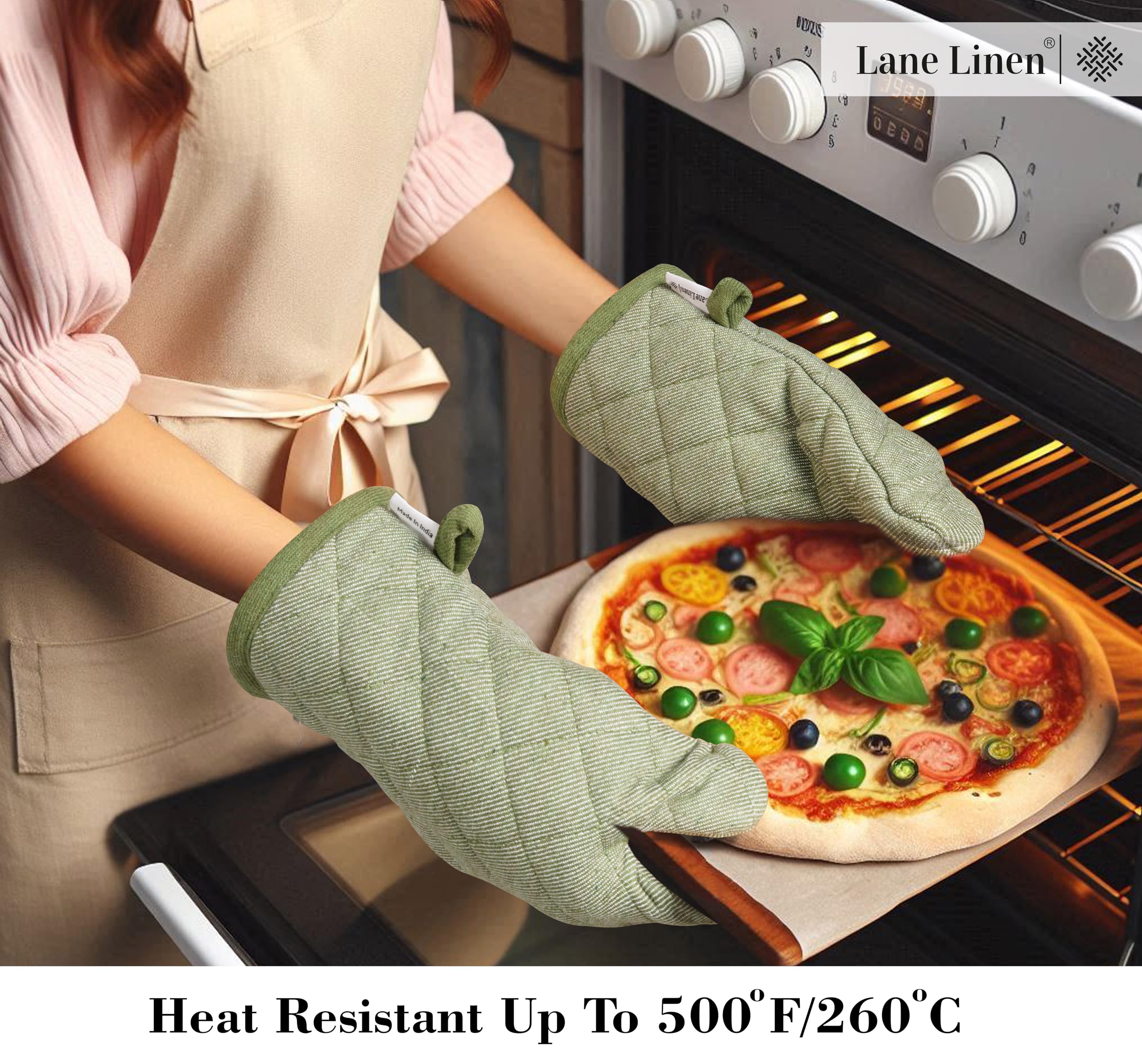 LANE LINEN 20-Piece Dish Towel Set - 100% Cotton Kitchen Towels, Heat Resistant Oven Mitts & Pot Holders (350°F) - Olive Green - Perfect for Dishwashing, Cooking & Baking