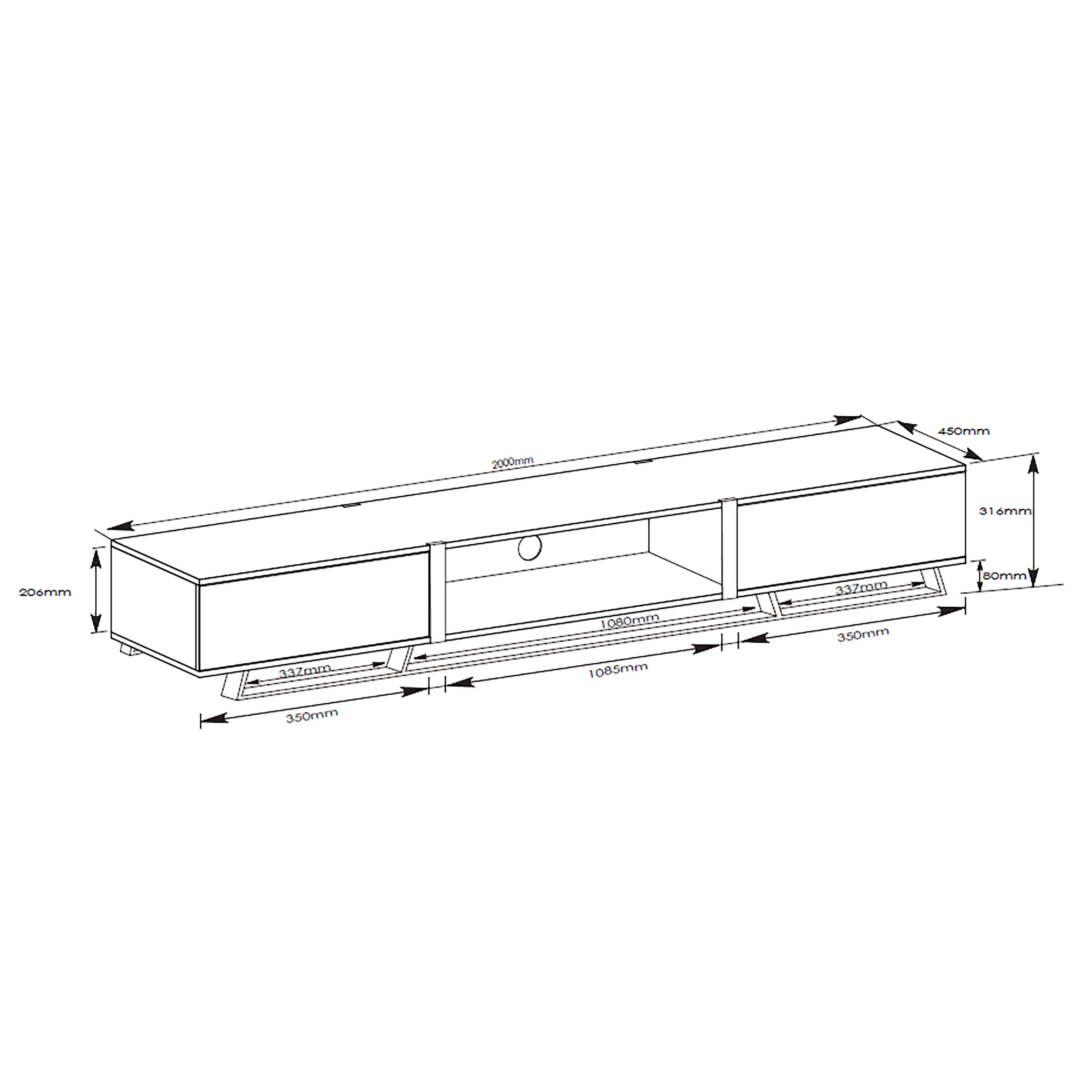 Modern Capri TV Stand 2000mm - Low Profile Entertainment Center with Oak & Black Finish by Criterion - Perfect for Living Room, Home Theater & Media Storage