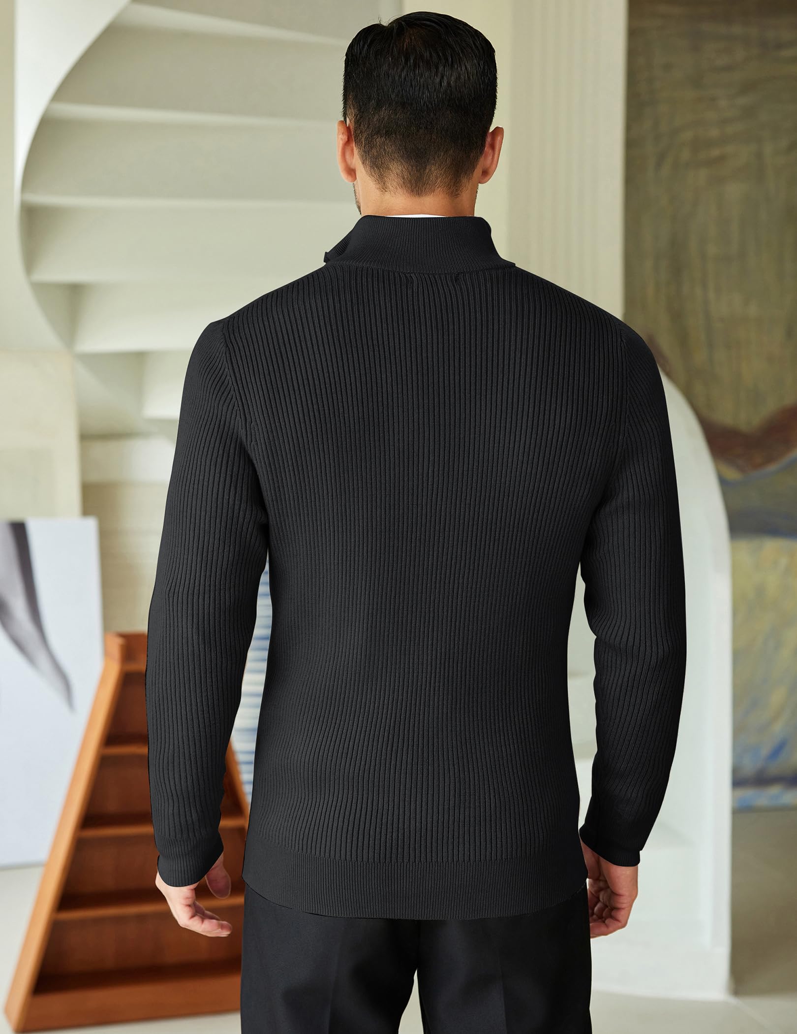 COOFANDY Men's Slim Fit Quarter Zip Mock Neck Pullover Sweater - Lightweight Knitted Polo Sweater for Casual Wear, Office & Outdoor Activities