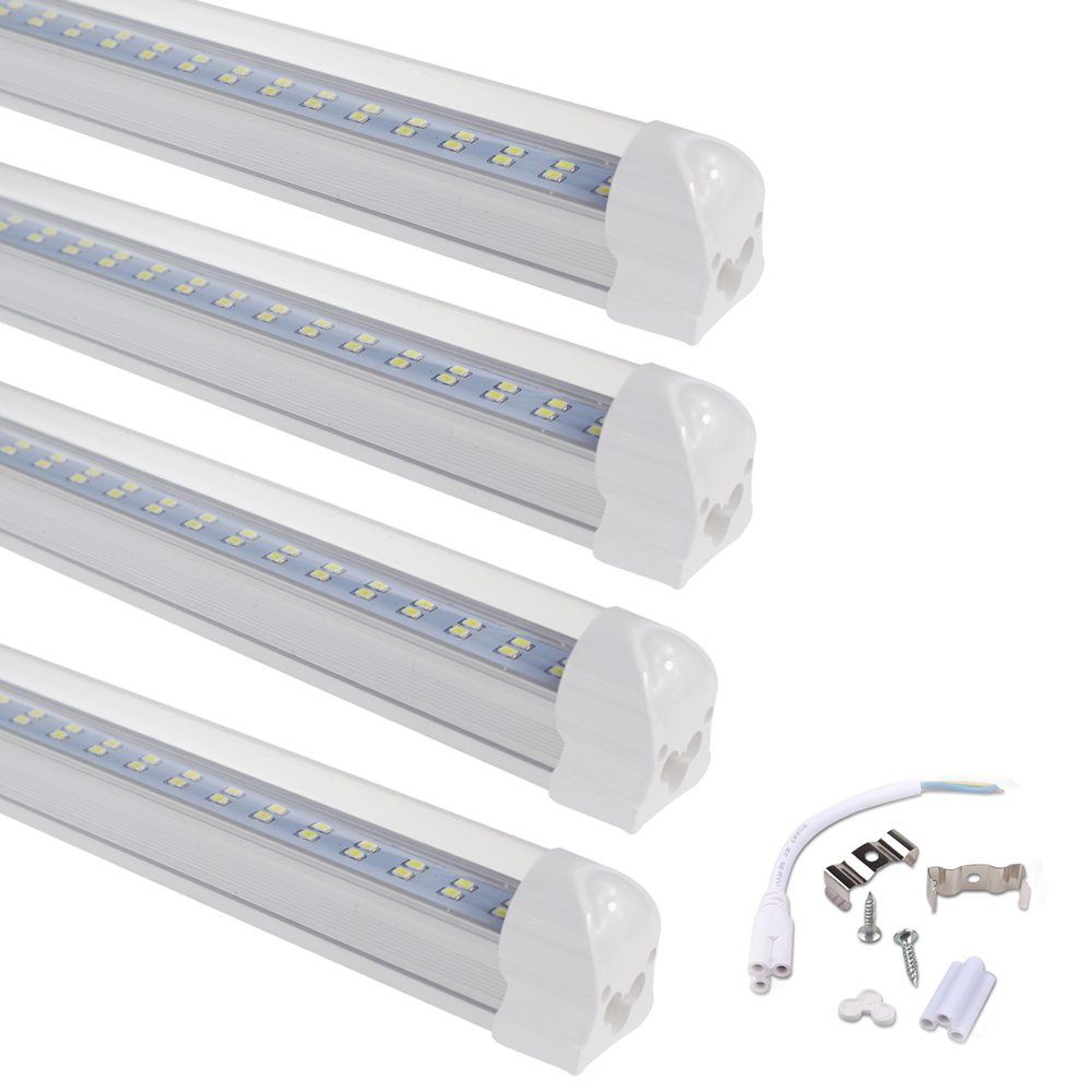 8FT LED Tube Light 72W (150W Fluorescent Equivalent) - 170° Wide Beam Angle, Double-Sided, Plug and Play, No Ballast Needed, Clear Cover, 6000-6500K Cool White - Pack of 25 - Perfect for Warehouses, Garages, and Commercial Lighting