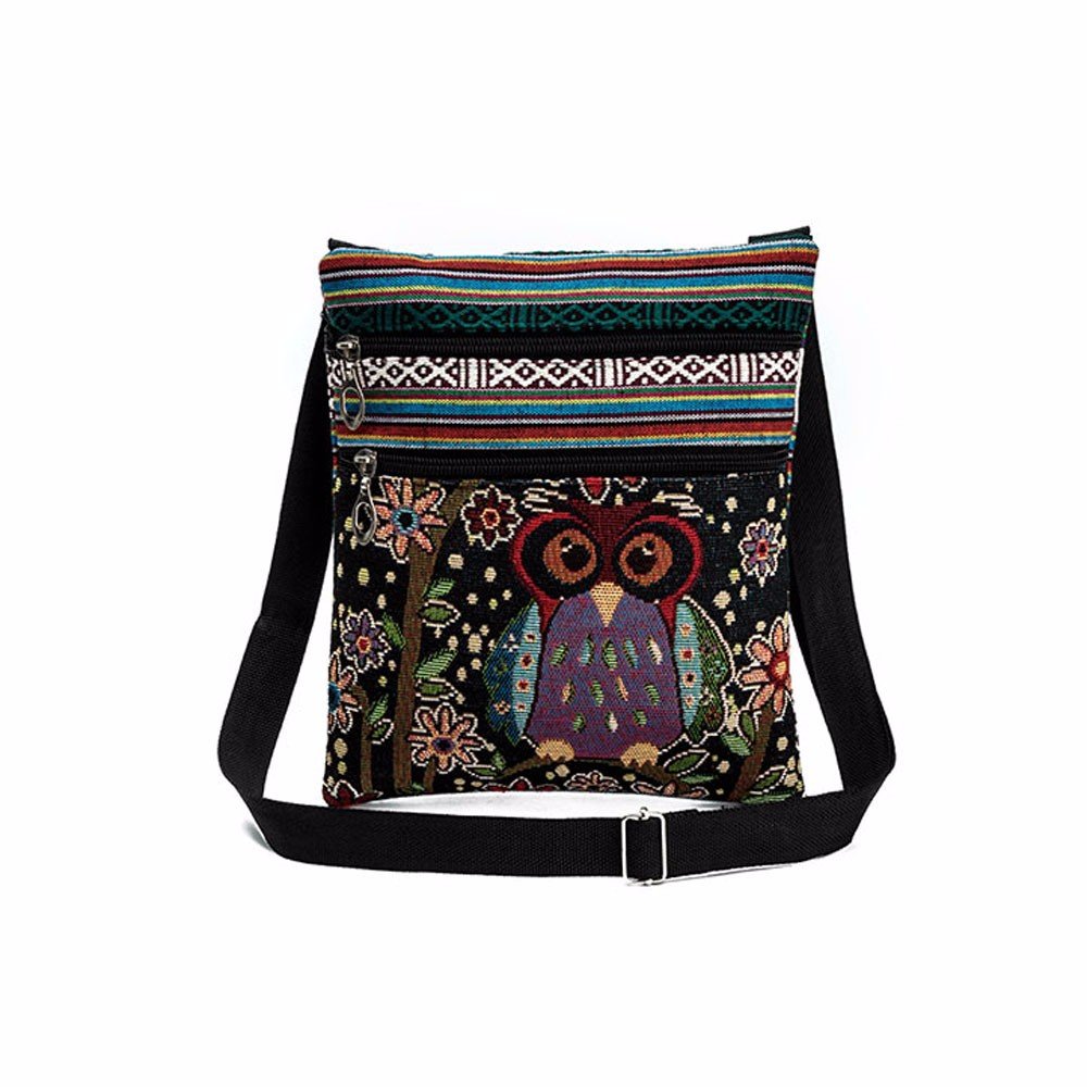 Stylish Owl Embroidered Shoulder Bag for Men & Women - Durable Tote & Postman Crossbody Bag - Perfect for Travel, Work & Daily Use