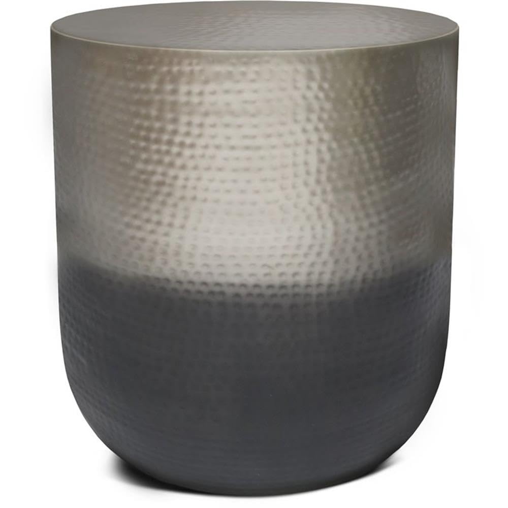 Small Boho End Table for Living Room | Round Accent Bedside Table for Small Spaces | Narrow Metal Nightstand | Rustic Circle Telephone Table | Antique Silver & Black Gradient Ombre | Perfect for Apartments, Dorms & Cozy Home Decor