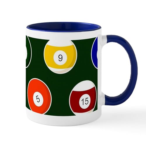 White/Navy Inside - Green Pool Ball Billiards Pattern Mugs