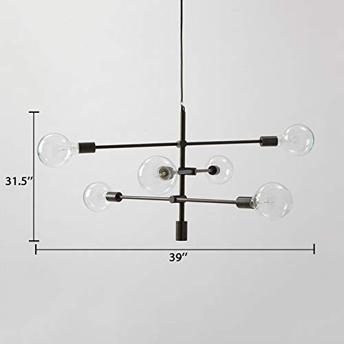 NIUYAO Modern Sputnik Chandelier - 6-Light Black Linear Mid Century Pendant Lighting Fixture for Hallway, Bar, Kitchen & Dining Room | Perfect for Contemporary Home Decor & Restaurant Lighting