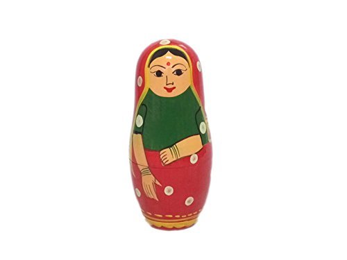 Traditional Indian & Russian Matryoshka Wooden Nesting Dolls Set - Handmade Folk Art Home Decor for Kids Room, Nursery, or Cultural Display