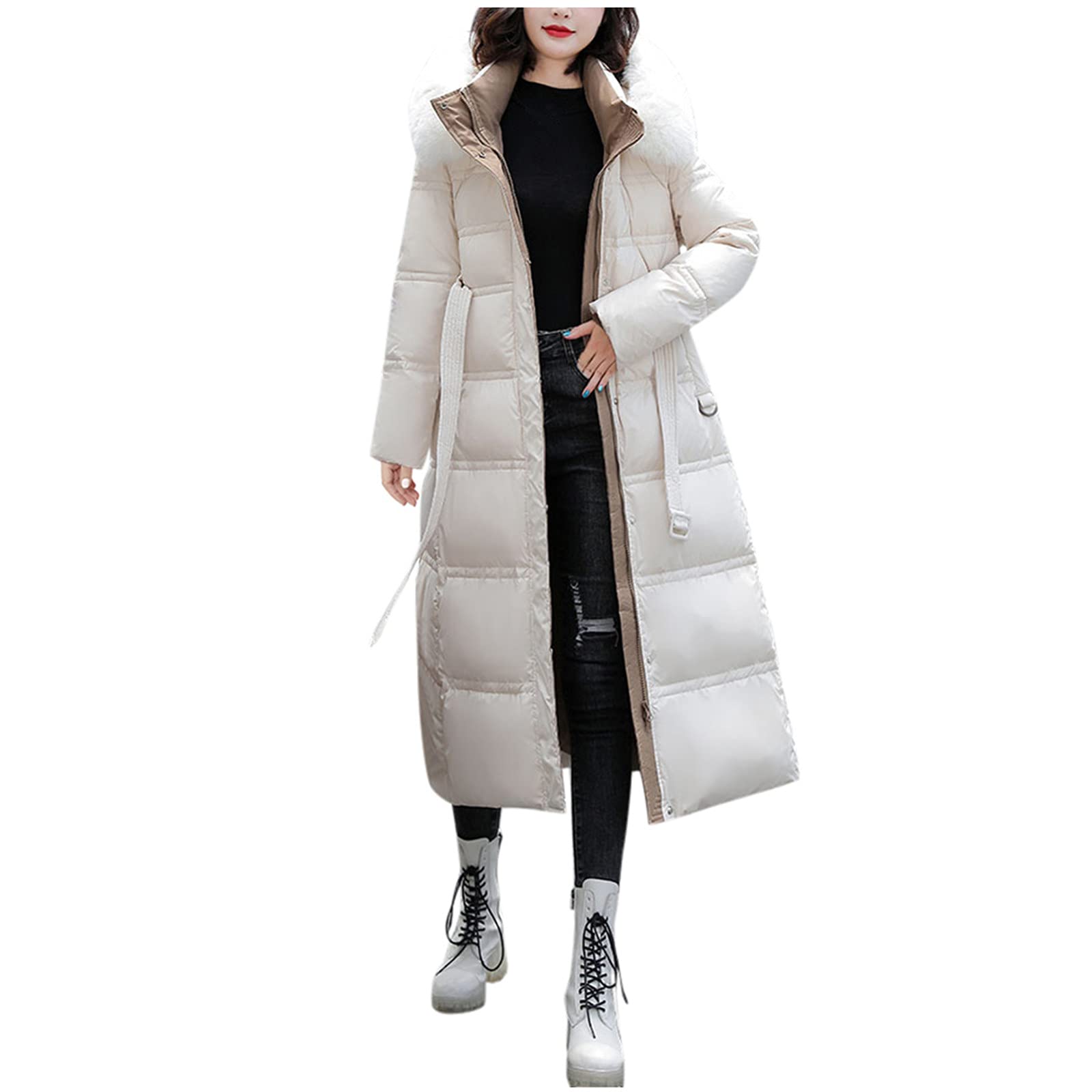Stylish Women's Winter Mid-Length Down Coat with Plush Faux Fur Trim - Warm Outerwear for Cold Weather | Perfect for Snowy Days, Commuting & Winter Fashion