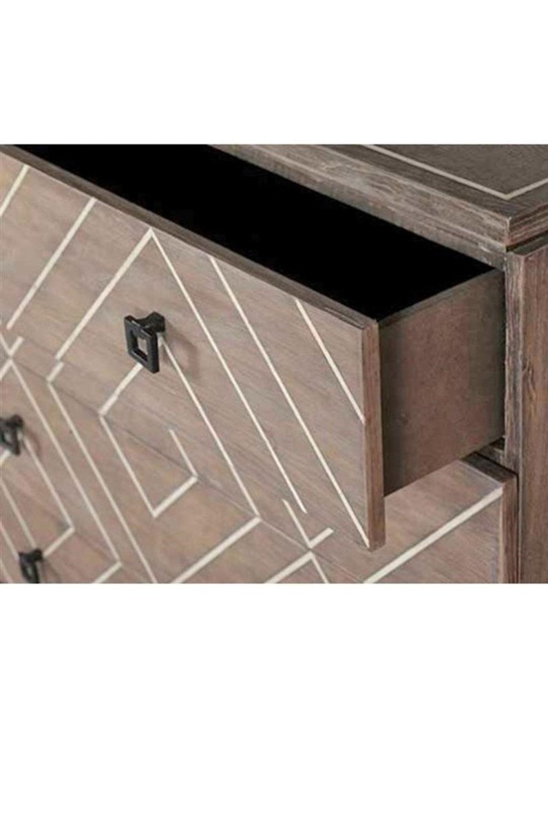 Handmade Bone Inlay 4-Drawer Dresser - Vintage Style Wooden Storage Cabinet for Bedroom, Living Room & Office Organization