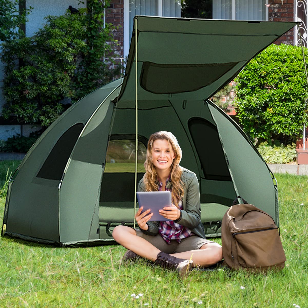 **Moccha Folding Camping Tent Cot with Sleeping Bag & Air Mattress – Elevated Portable Outdoor Tent with Carry Bag for Camping, Hiking, Picnic & Backpacking Adventures**    *(Perfect for Family Camping Trips, Solo Backpacking, and Weekend Getaways!)*
