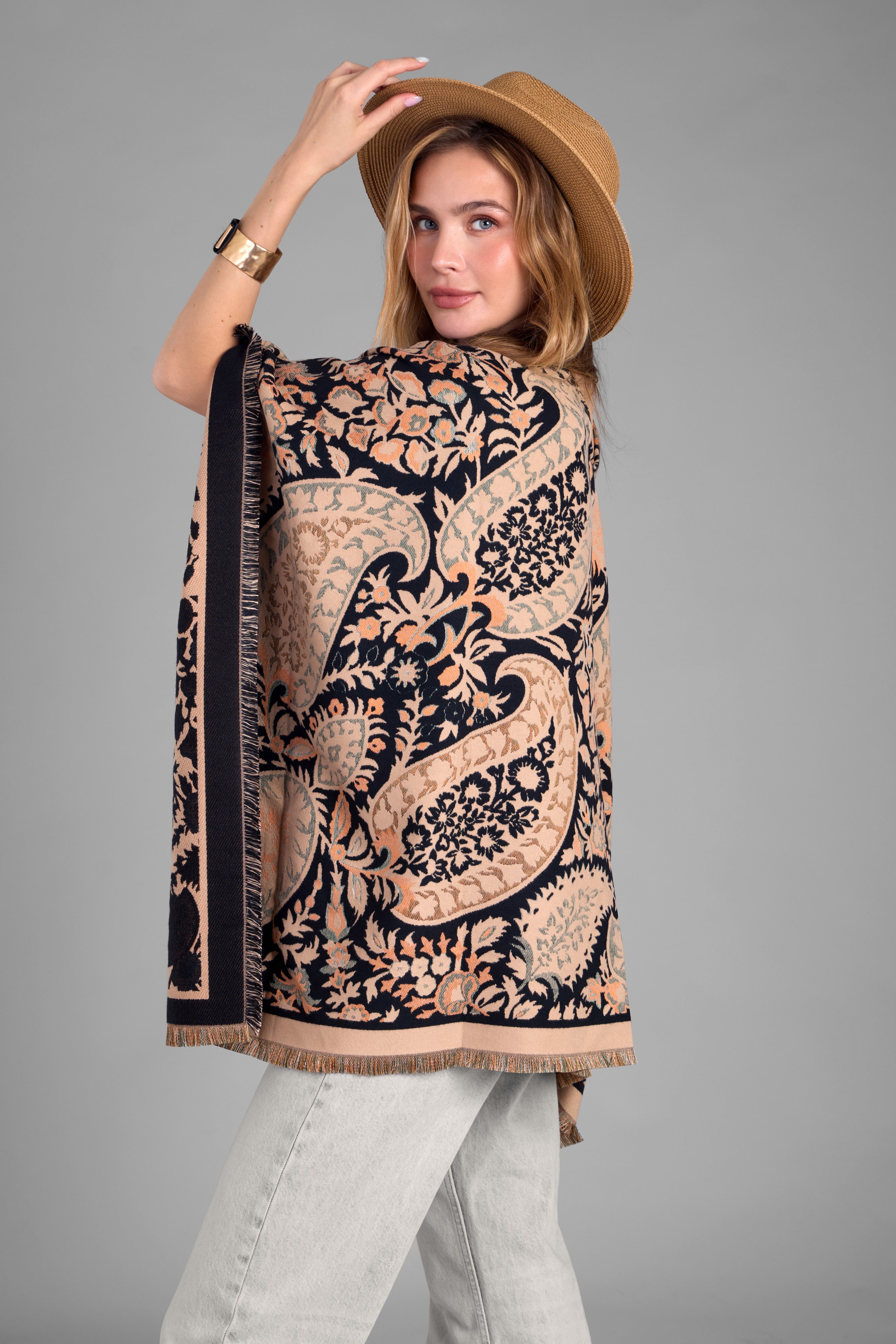 Stylish Paisley Reversible Ruana Wrap - Lightweight Shawl for Women - Perfect for Fall Fashion, Evening Parties & Casual Outings