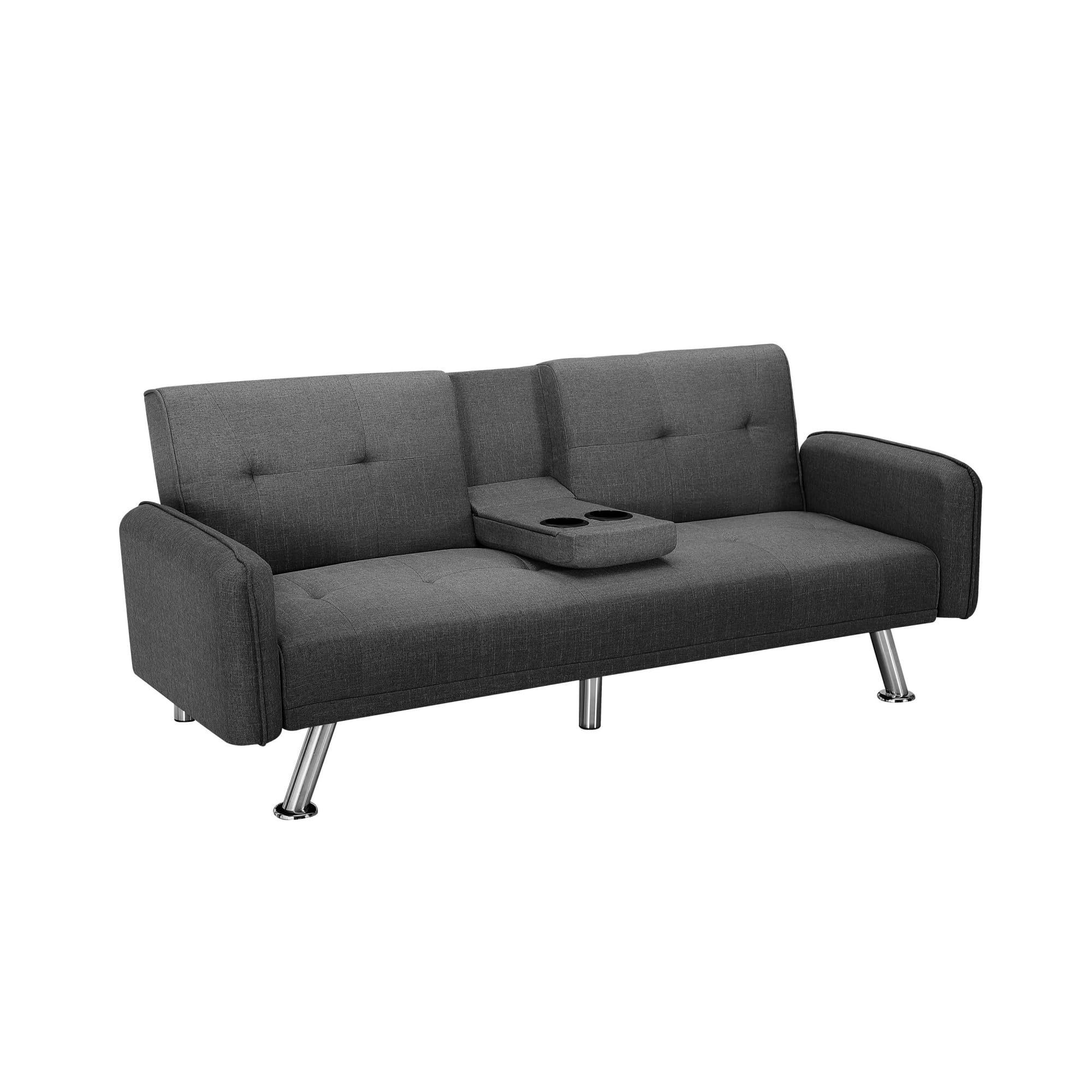 Fangflower Adjustable Backrest Sleeper Sofa Bed with Cup Holders & Metal Legs - Futon Loveseat for Living Room, Apartment, Lounge, Office - Perfect for Small Spaces, Guest Rooms & Movie Nights