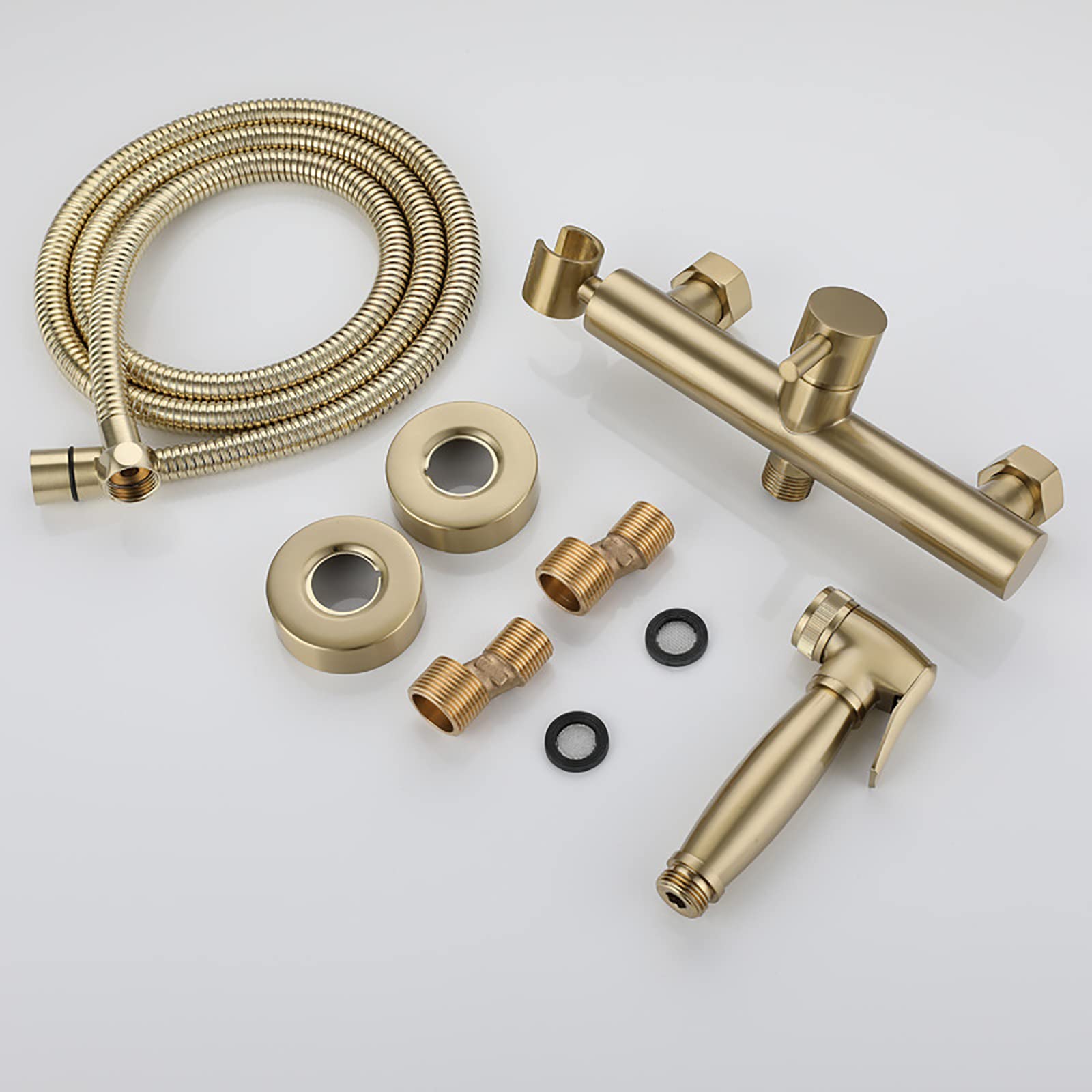 Handheld Bidet Sprayer for Toilet - Brass High Pressure Adjustable Water Sprayer with Hot/Cold Water Control, Wall Mounted Diaper & Cloth Washer (Brushed Gold) - Perfect for Baby Care, Personal Hygiene & Household Cleaning