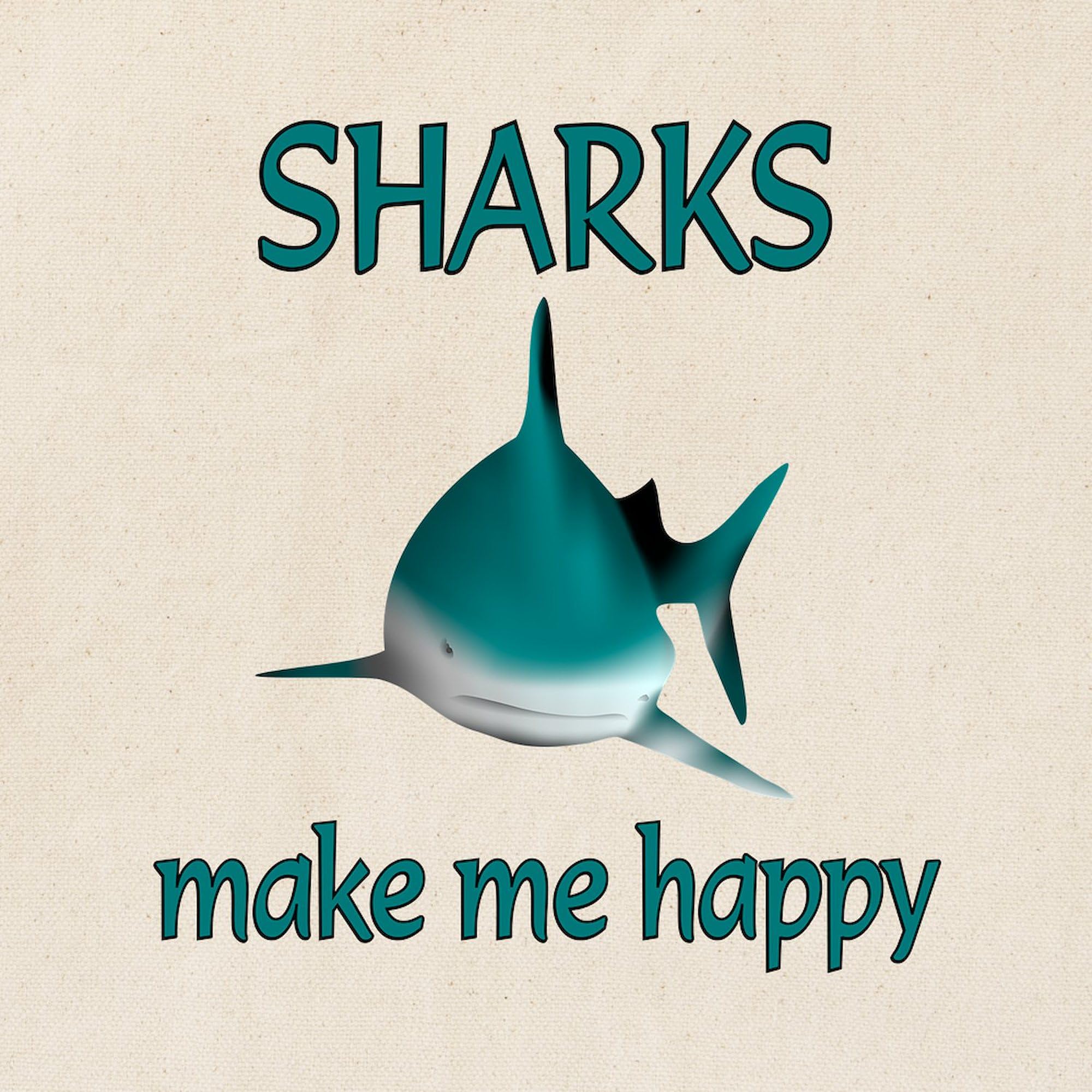 Shark Happy Tote Bag - Natural Canvas Reusable Shopping Bag for Groceries, Beach & Everyday Use | Eco-Friendly & Durable