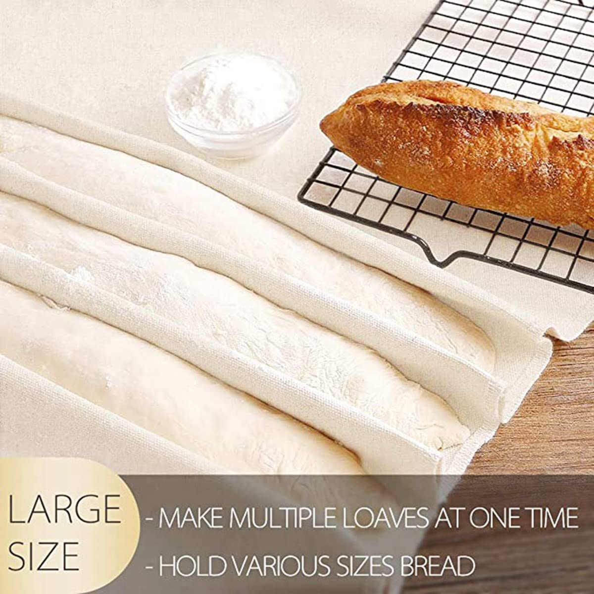 Bahderaus Professional Bakers Dough Couche (35x26 Inch) - Premium Linen Proofing Cloth for Artisan Bread Baking | Perfect for Sourdough, Baguettes & Homemade Loaves