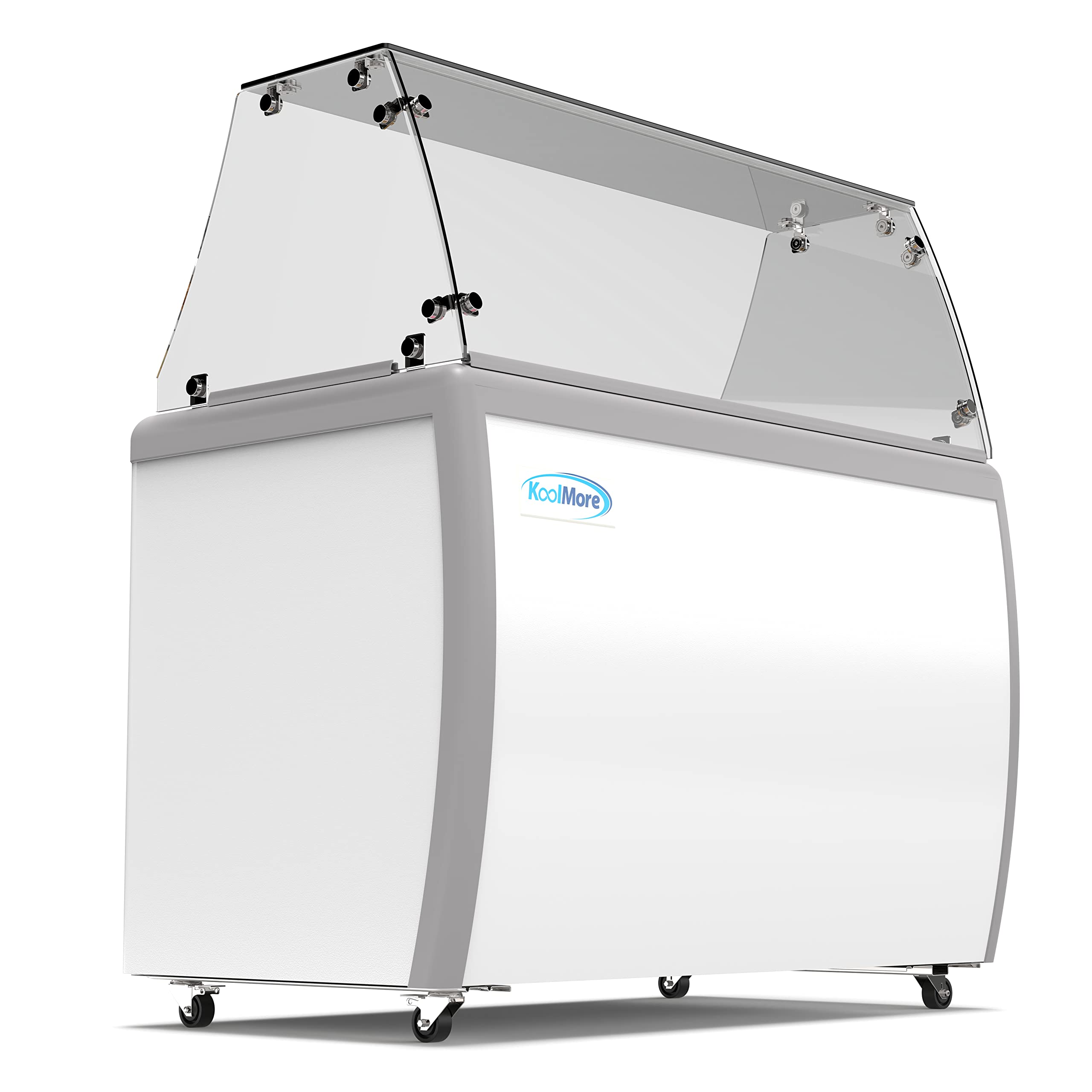 Koolmore 49-Inch Commercial Ice Cream Dipping Cabinet with Sneeze Guard - 8 Display Tubs, 6 Storage Tubes, Sliding Glass Door & Locking Wheels - 13 Cu. Ft. Ice Cream Display Case for Restaurants, Cafes & Dessert Shops (KM-ICD-49SD-FG)