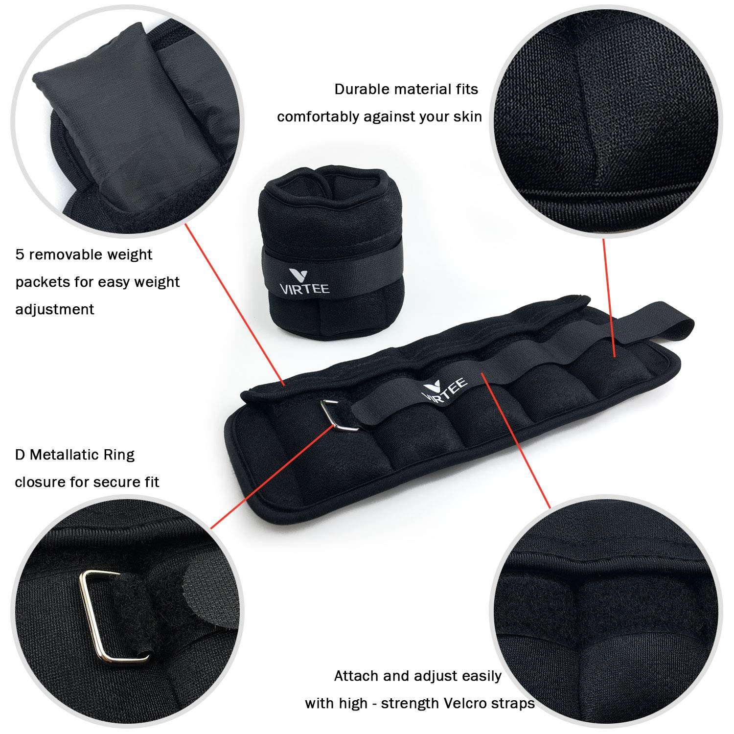 Adjustable Ankle Weights 3/7/10 Lbs Pair - Arm & Leg Weights for Men & Women - Fitness Training, Jogging, Walking, Gymnastics, Aerobics & Physical Therapy - Ideal for Home Workouts, Gym Training & Rehabilitation Exercises