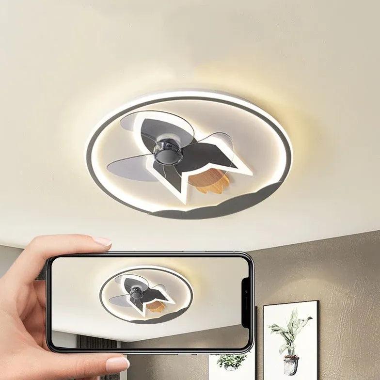 Modern Round Ceiling Fan with LED Light - Quiet & Energy Efficient for Bedroom, Living Room, and Office