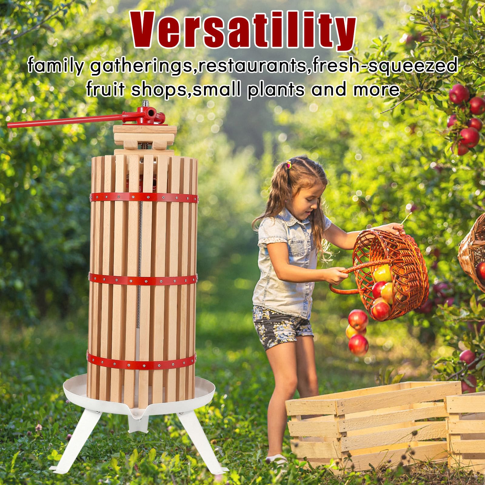 Premium 7.9 Gallon Solid Wood Manual Fruit Wine Press with T-Handle - Sturdy Triangular Structure for Home Brewing, Cider Making & Juice Extraction - Easy Assembly DIY Wine Press for Apples, Grapes & Berries