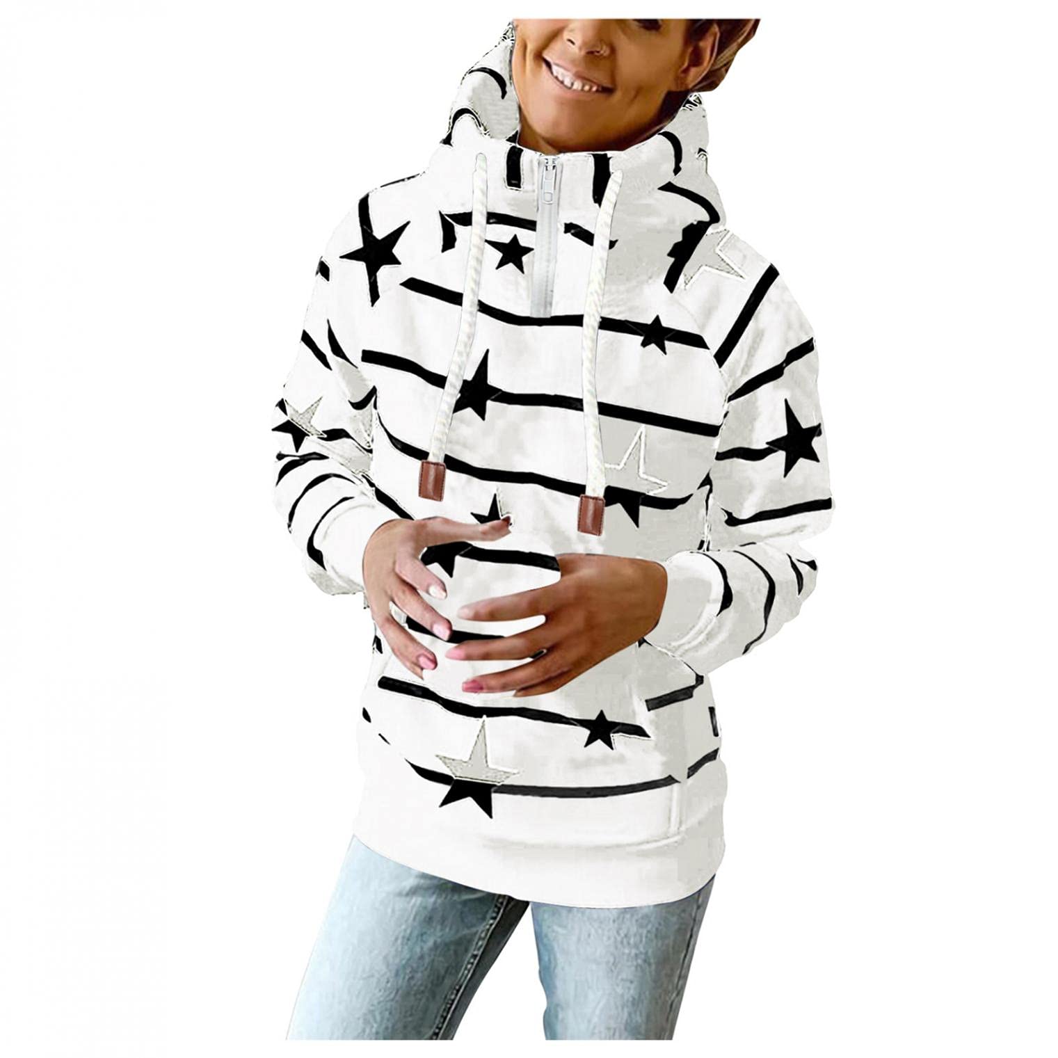 Gibobby Women's Striped Pullover Hoodie - Soft & Warm Winter Sweatshirt with Cute Print, Long Sleeve Oversized Hooded Top for Casual Wear, Loungewear & Outdoor Activities