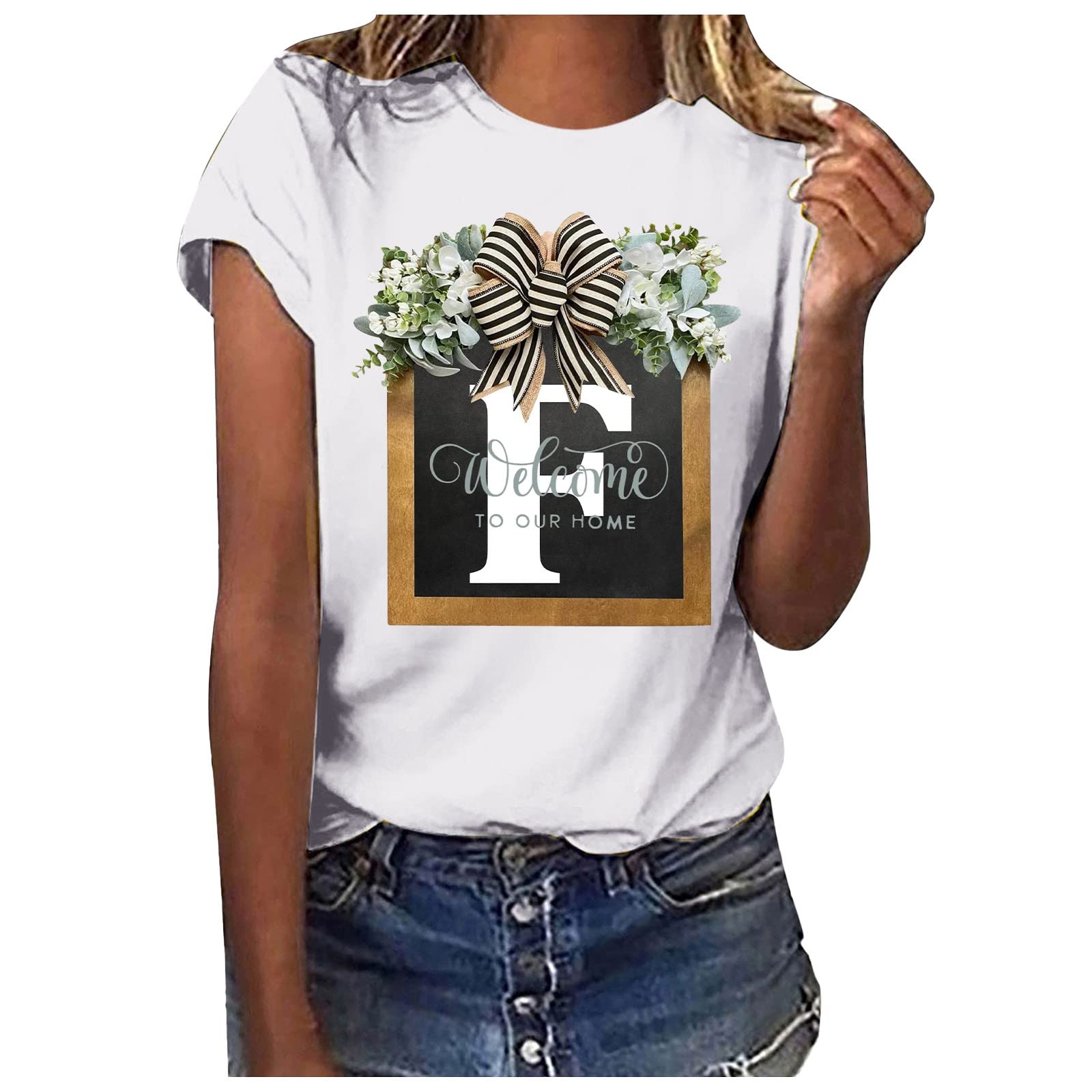 Women's Summer Round Neck Short Sleeve Graphic T-Shirt with Jewelry Design - Casual Comfort for Beach, Travel & Daily Wear