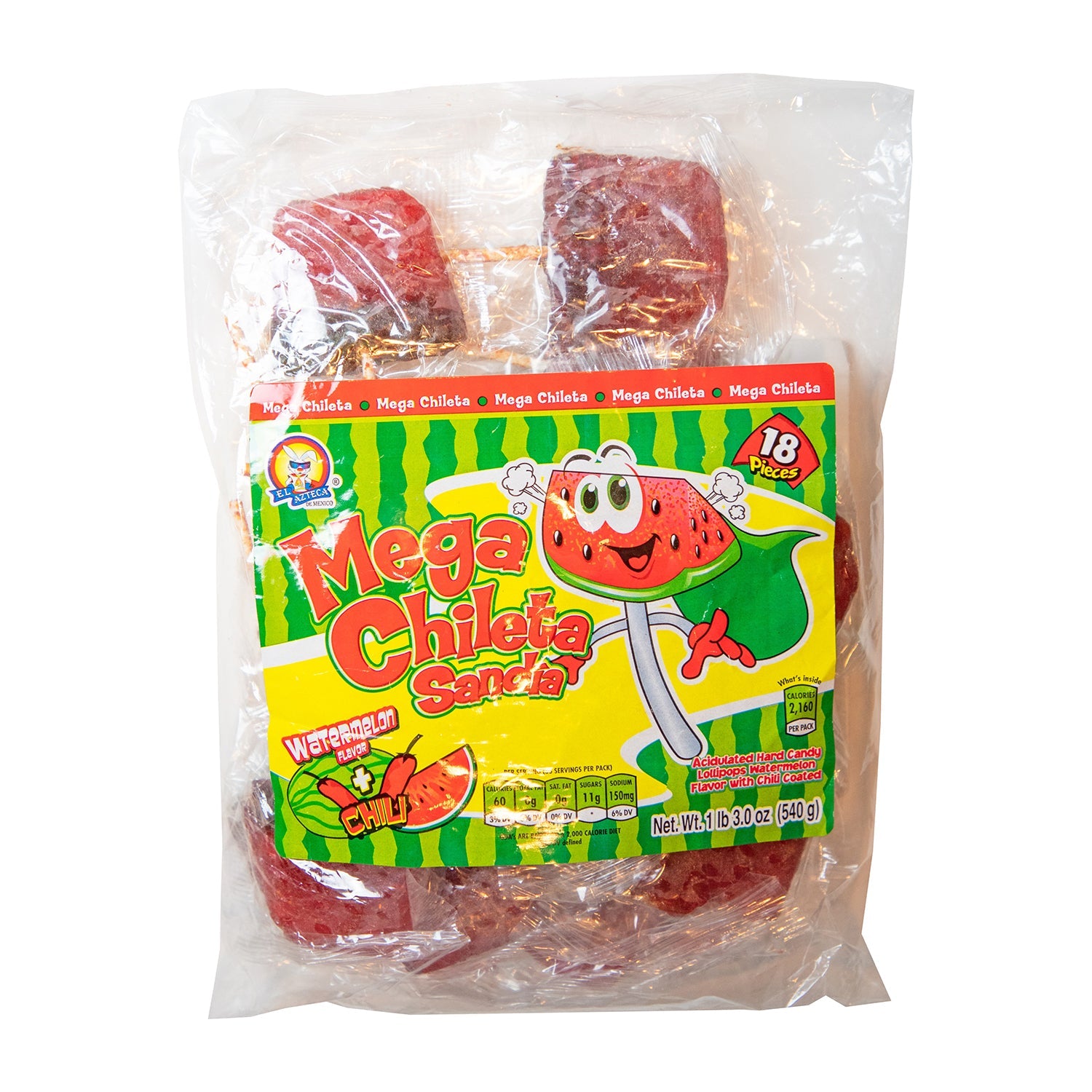 Azteca Chileta Mega Sandia Watermelon Candy - 18ct Resealable Bag - Sweet & Spicy Mexican Treat for Parties, Snacks & Gifting