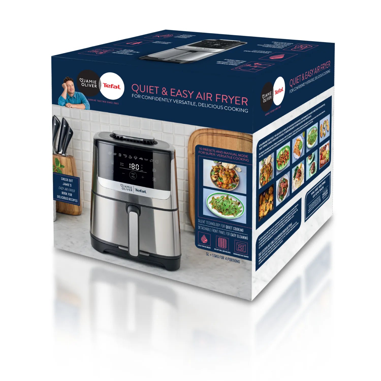 Jamie Oliver by Tefal EY55JD Quiet & Easy Air Fryer - Healthy Oil-Free Cooking for Family Meals, Snacks & Fast Food | Perfect for Home Kitchen, Small Spaces & Quick Meals