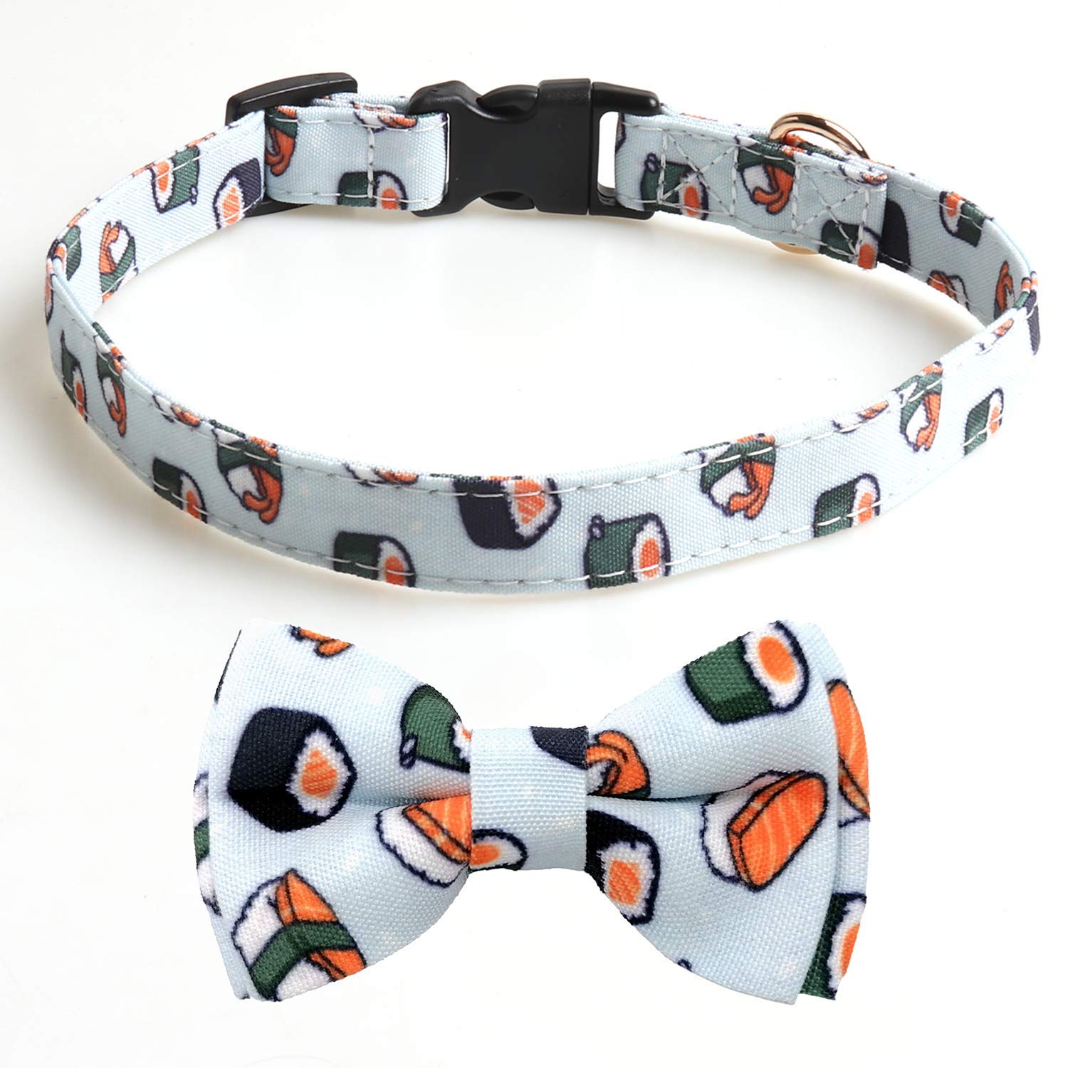 KUDES 2 Pack Adjustable Dog Collars with Bow Tie - Cute Pet Collar Set with Bells & Safety Buckle for Small Medium Large Dogs & Cats - Perfect for Birthday Parties, Halloween Costumes & Daily Walks (Hamburger+Sushi, L 14