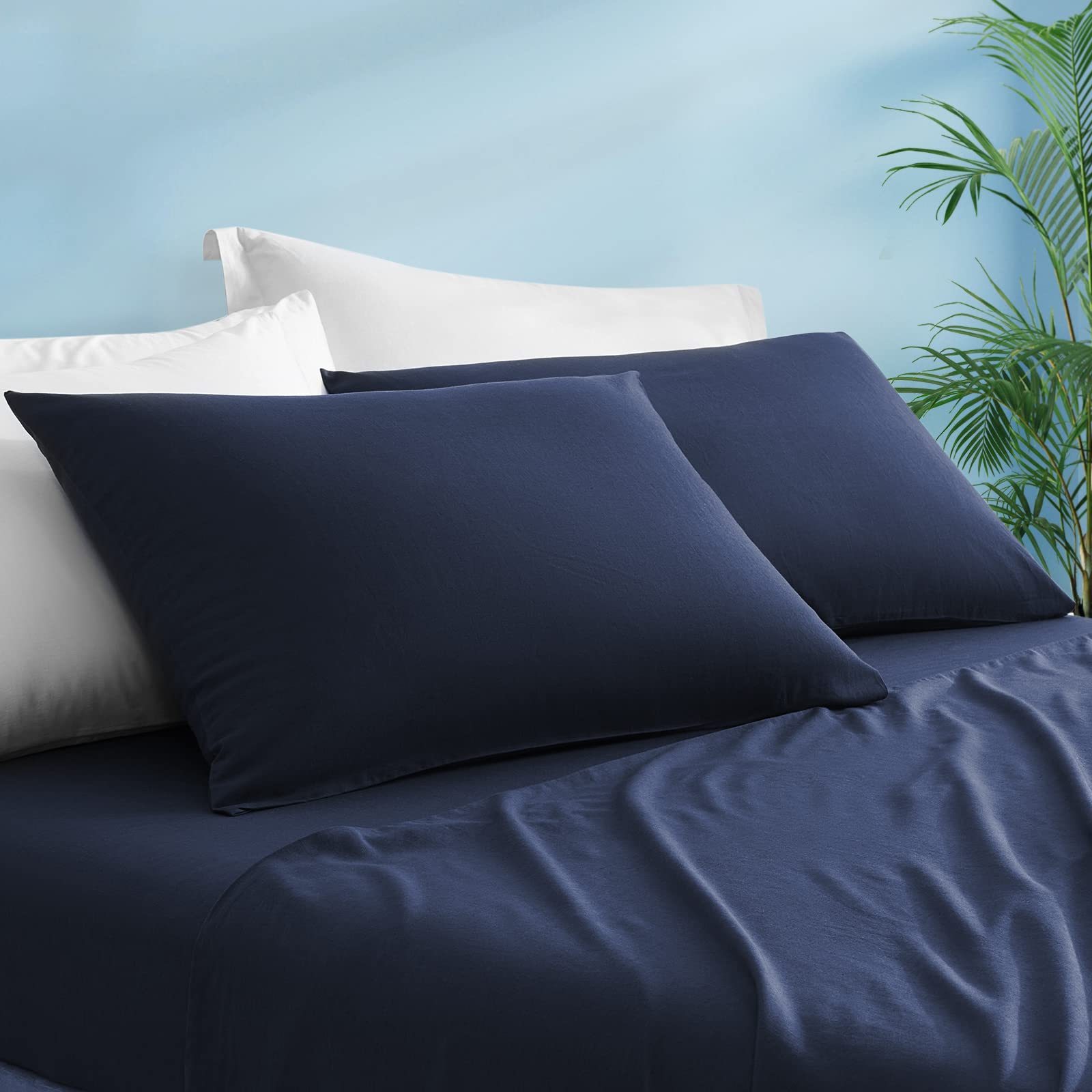 LUXEAR Cooling Pillowcases 2 Pack King Size - 100% Bamboo & Linen Fiber - Breathable, Ultra Soft, Anti-Static - Machine Washable Envelope Hotel Pillowcases for Better Sleep & Hot Sleepers