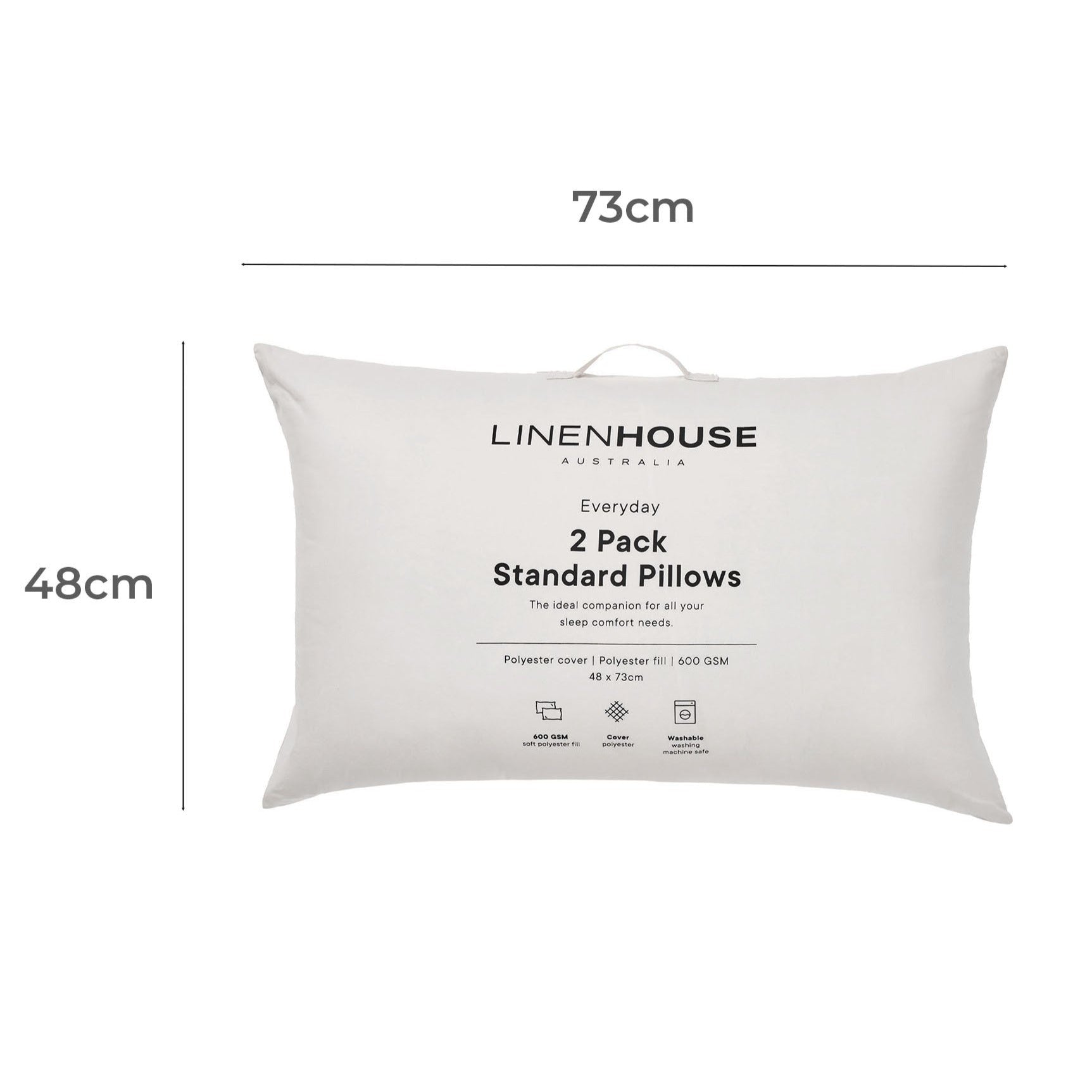 Linen House 600gsm Washable Standard Pillow Set of 2 - Ultra Soft Bed Pillows for Side, Back & Stomach Sleepers - Perfect for Home, Hotel & Guest Room Use